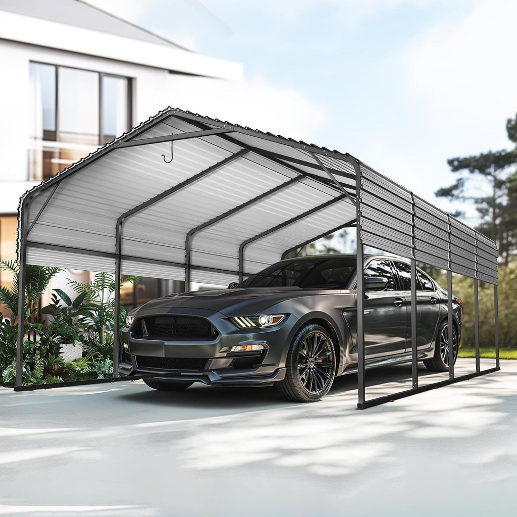 12x20FT Heavy Duty Metal Carport Kit, Galvanized Permanent Shelter for Pickup Trucks, Tractors, RVs - Extra Sturdy Frame with Enhanced Anchoring System & Snow Load Capacity