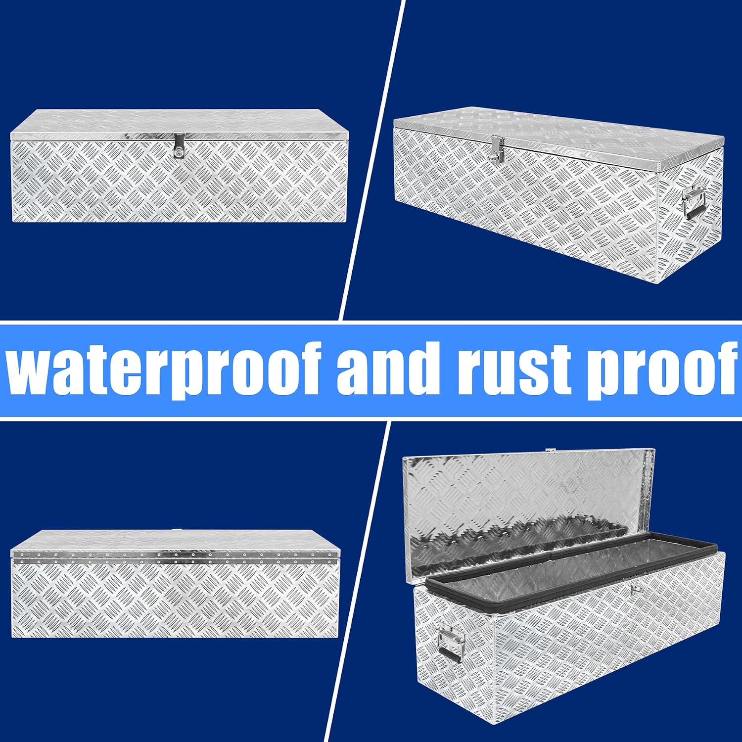 Aluminum Underbody Truck Box 39'×13'×11' Pick up Square Storage Toolbox Heavy Duty Diamond Plate Tool Boxes with Side Handle Buckle Lock and Keys for Storage and Organization
