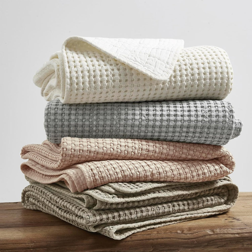Levtex Home Mills Waffle Full/Queen Quilt Set (88x92in) with 2 Pillow Shams (26x20in) - Blush - Cotton Waffle Full/Queen Size Quilt Bedding Set - Lightweight, Soft, Pre-Washed