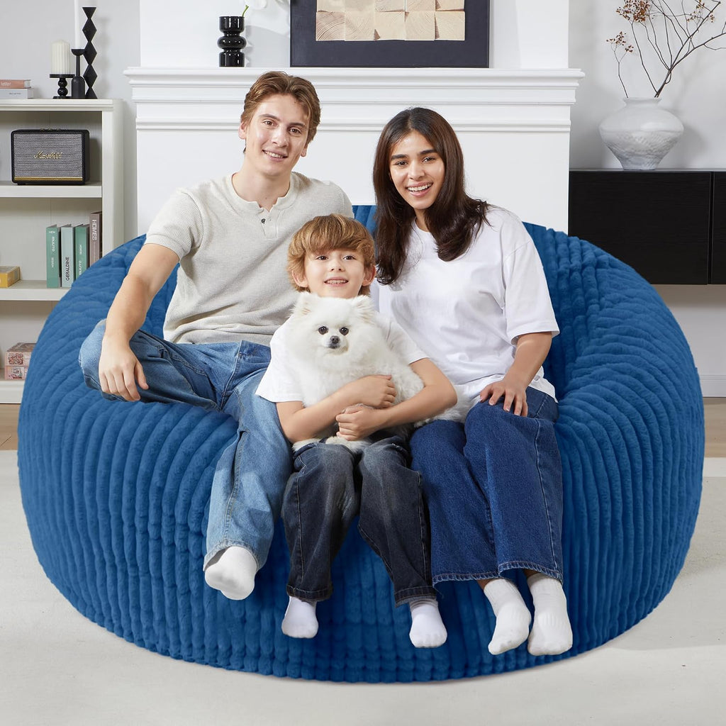 Homguava 5 FT Bean Bag Chair,5' Big Bean Bag,Giant Bean Bag Chairs for Adults with Memory Foam Filled,Comfy Large Beanbag Chairs Soft Bean Bag Sofa with Dutch Corded Plush Cover-Blue