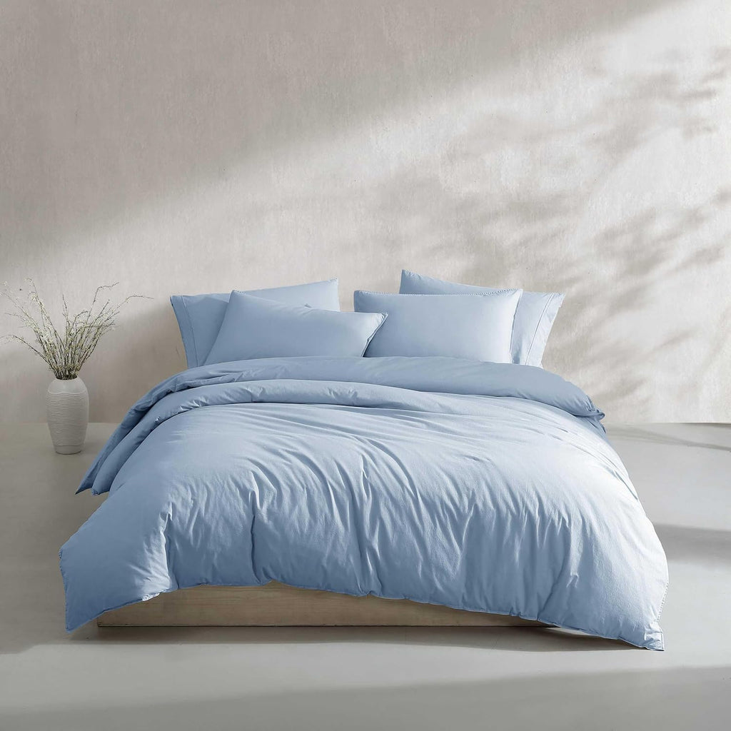 Calvin Klein - King Comforter Set, Modern Cotton Washed Percale Bedding with Matching Shams, Oeko-Tex Certified (Washed Percale Blue, King)