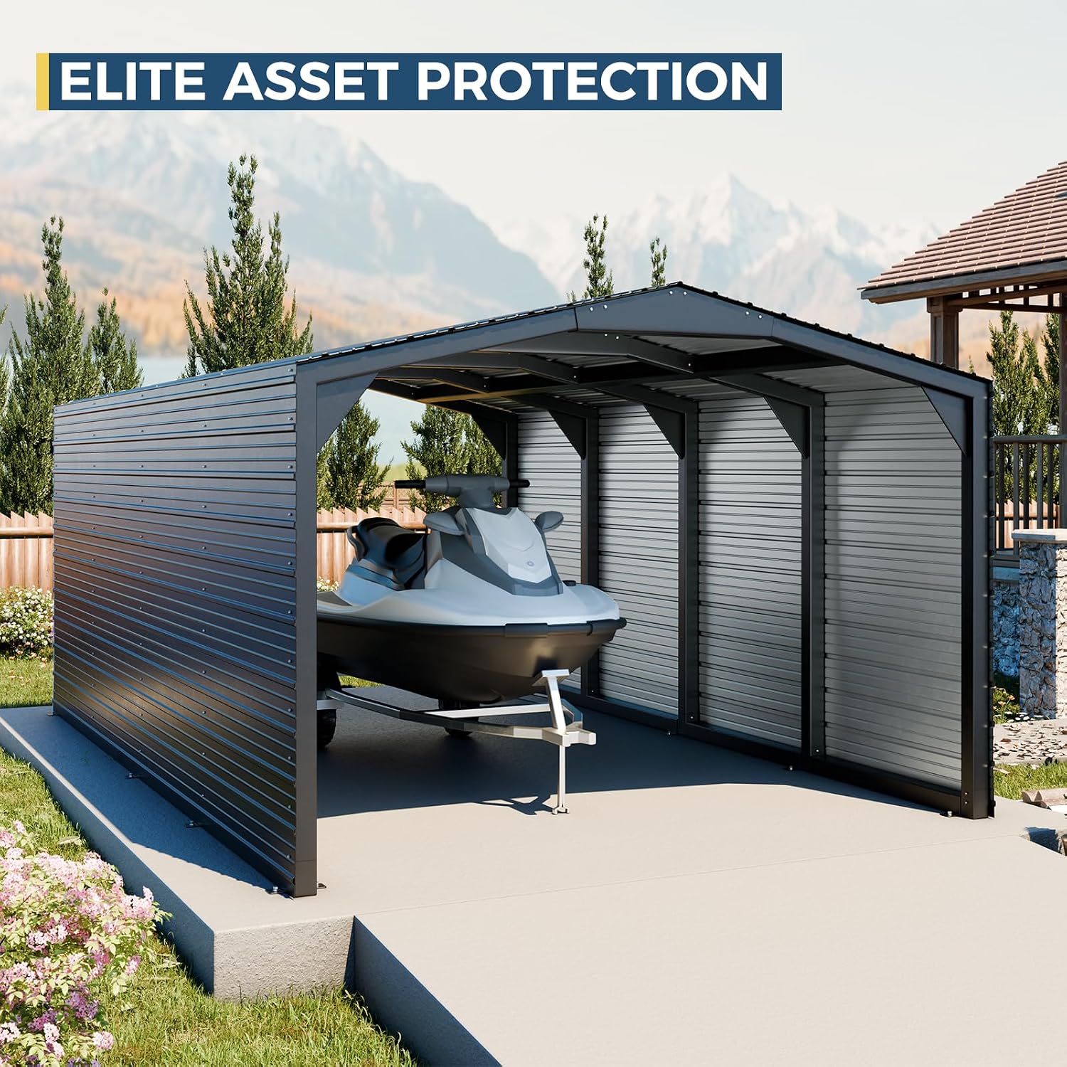 Metal Carport 12x20ft Heavy-Duty 2-Sided Enclosure | Military-Grade Reinforced Garage Kits with Steel Roof & Hurricane | 100lbs/Sq.Ft Snow/RV/Camper/Truck/Tractor Shelter