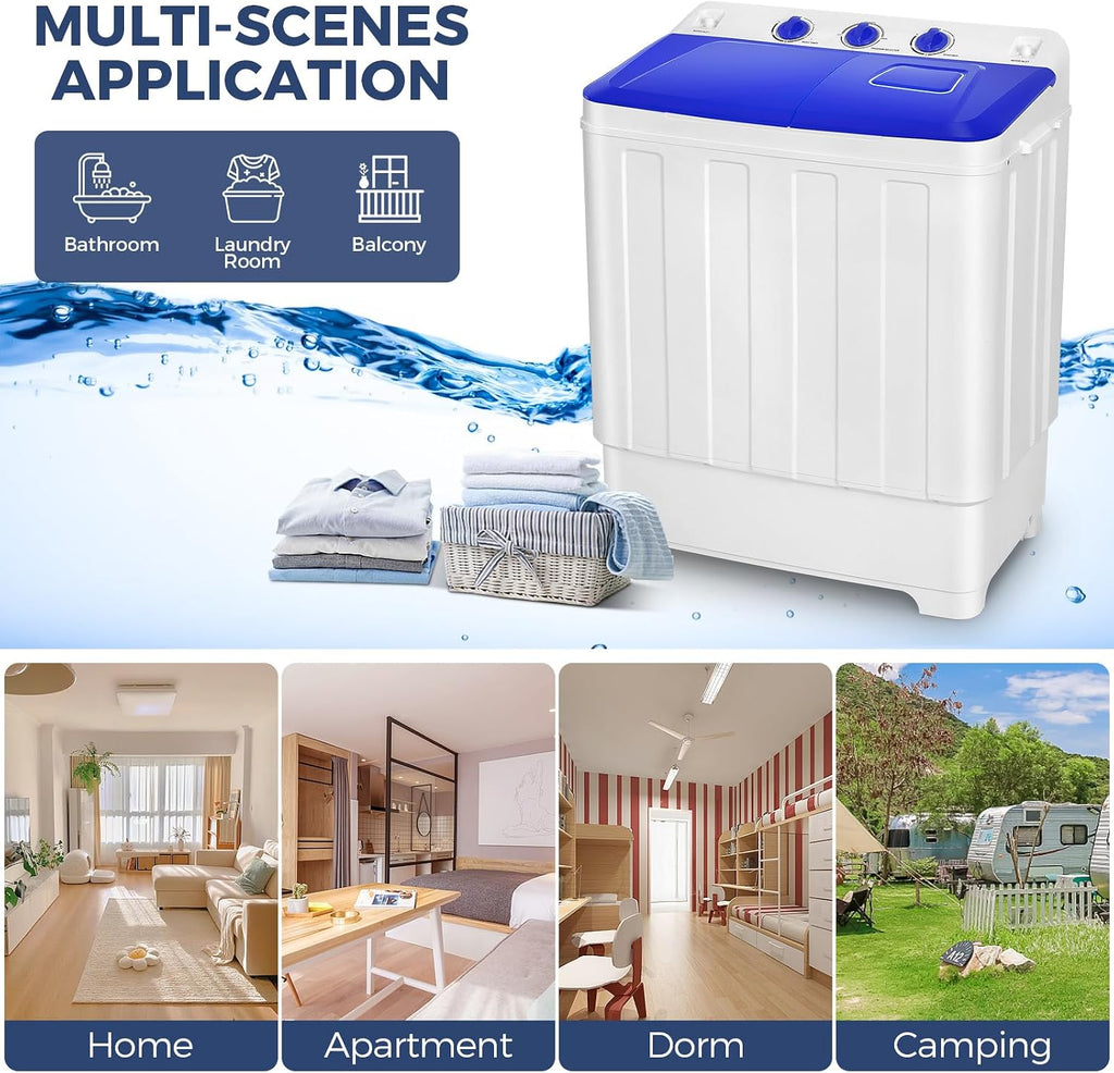 Nictemaw Portable Washing Machine, 30Lbs Portable Washer Machine, Twin Tub Compact Laundry Machine with Drain Pump, Semi-Automatic 19Lbs Washer and 11Lbs Spinner Combo for Apartments, Dorms, RVs