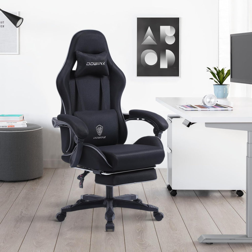 Dowinx 5TE8 Gaming Chair Fabric with Pocket Spring Cushion, Massage Game Chair Cloth with Headrest, Ergonomic Computer Chair with Footrest 290LBS