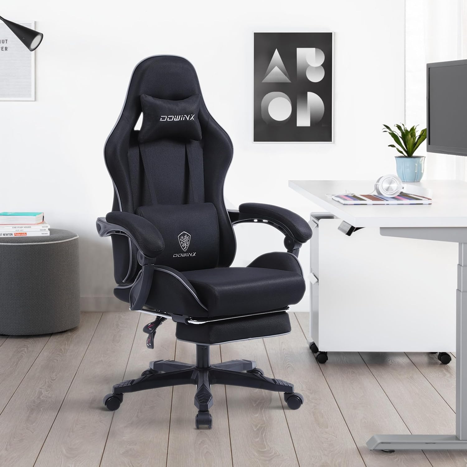 Dowinx 5TE8 Gaming Chair Fabric with Pocket Spring Cushion, Massage Game Chair Cloth with Headrest, Ergonomic Computer Chair with Footrest 290LBS