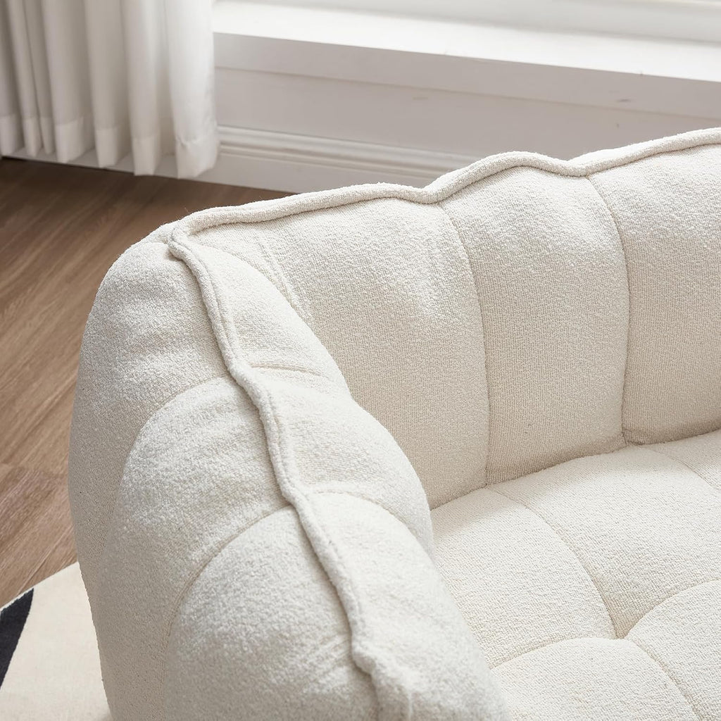Giant Bean Bag Chair with Ottoman, Oversized Beanbag Chair for Adults, Comfy Floor Sofa Chair with Foam Filler, Pumpkin Lazy Lounger for Living Room, Game Room, Reading Corner, Chenille Beige