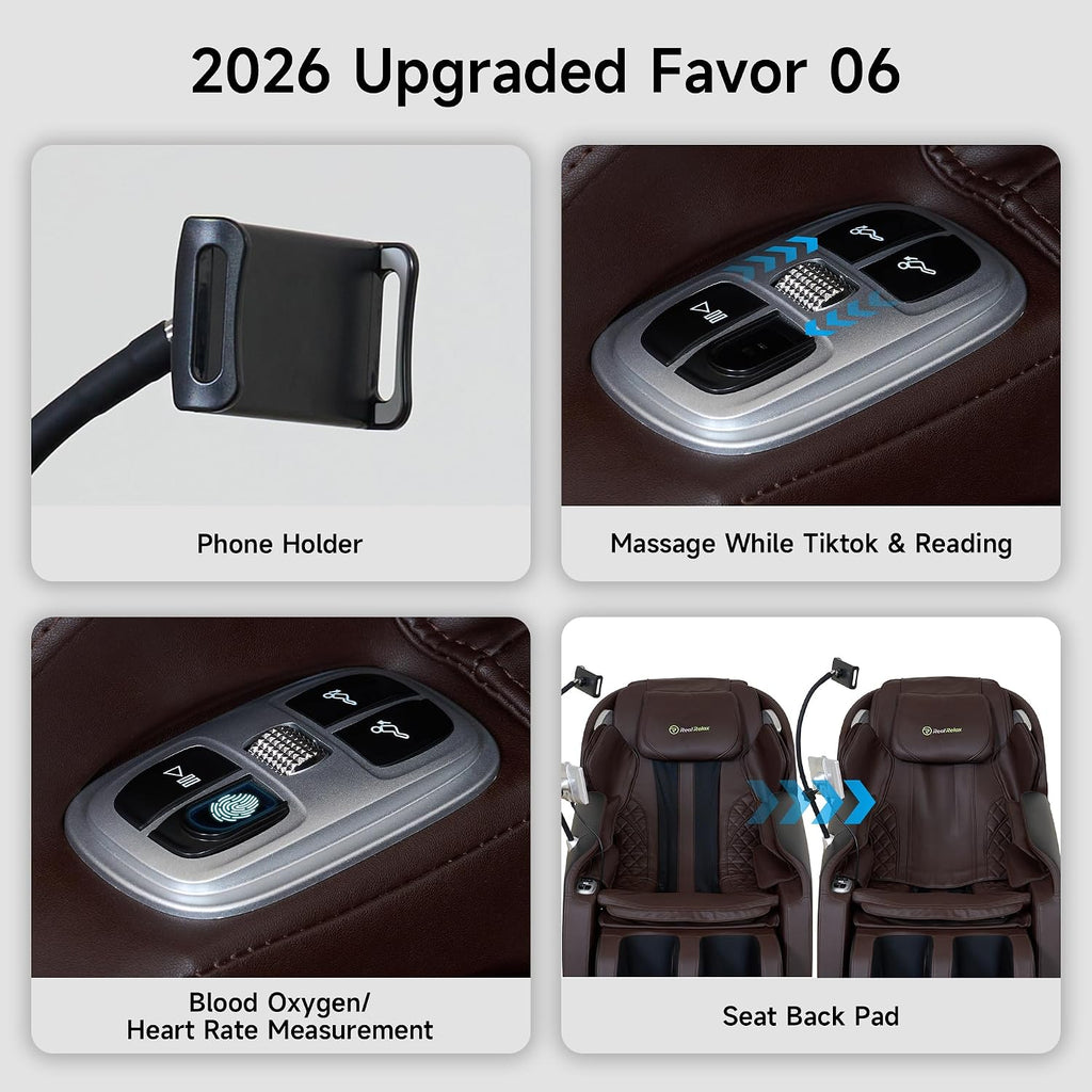 Real Relax Massage Chair Full Body with Unique Phone Controller,Heart and Blood Measurement, Zero Gravity 3D SL-Track Recliner with APP Control, Child Lock,Pause Button, Back Pad, Favor-06, Dark Brown