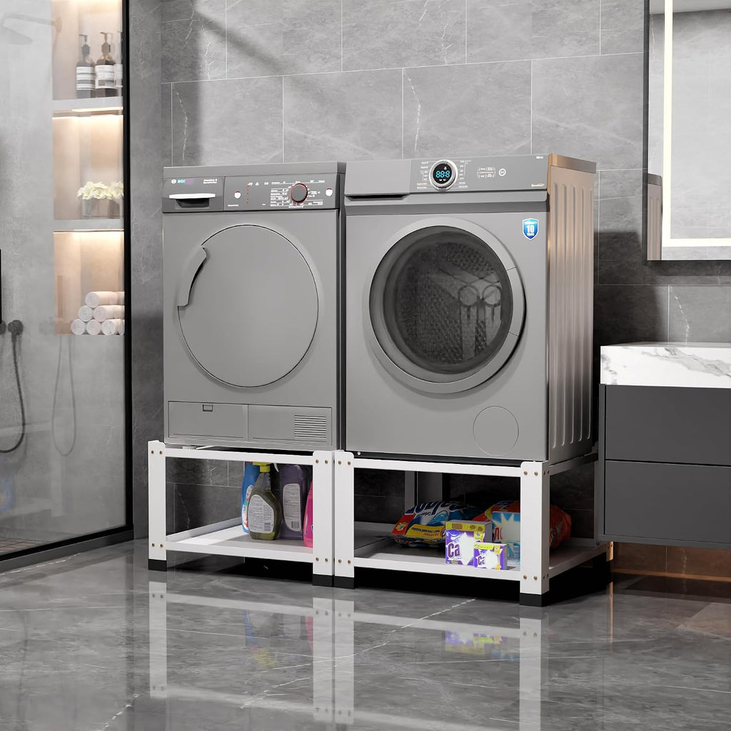 2 Pack Washer and Dryer Pedestals Heavy Duty Laundry Pedestal, 28' Universal Fit Anti-Vibration Metal Washing Machine Stand Base, 700lbs Capacity, 14' H, White, Assembly Required