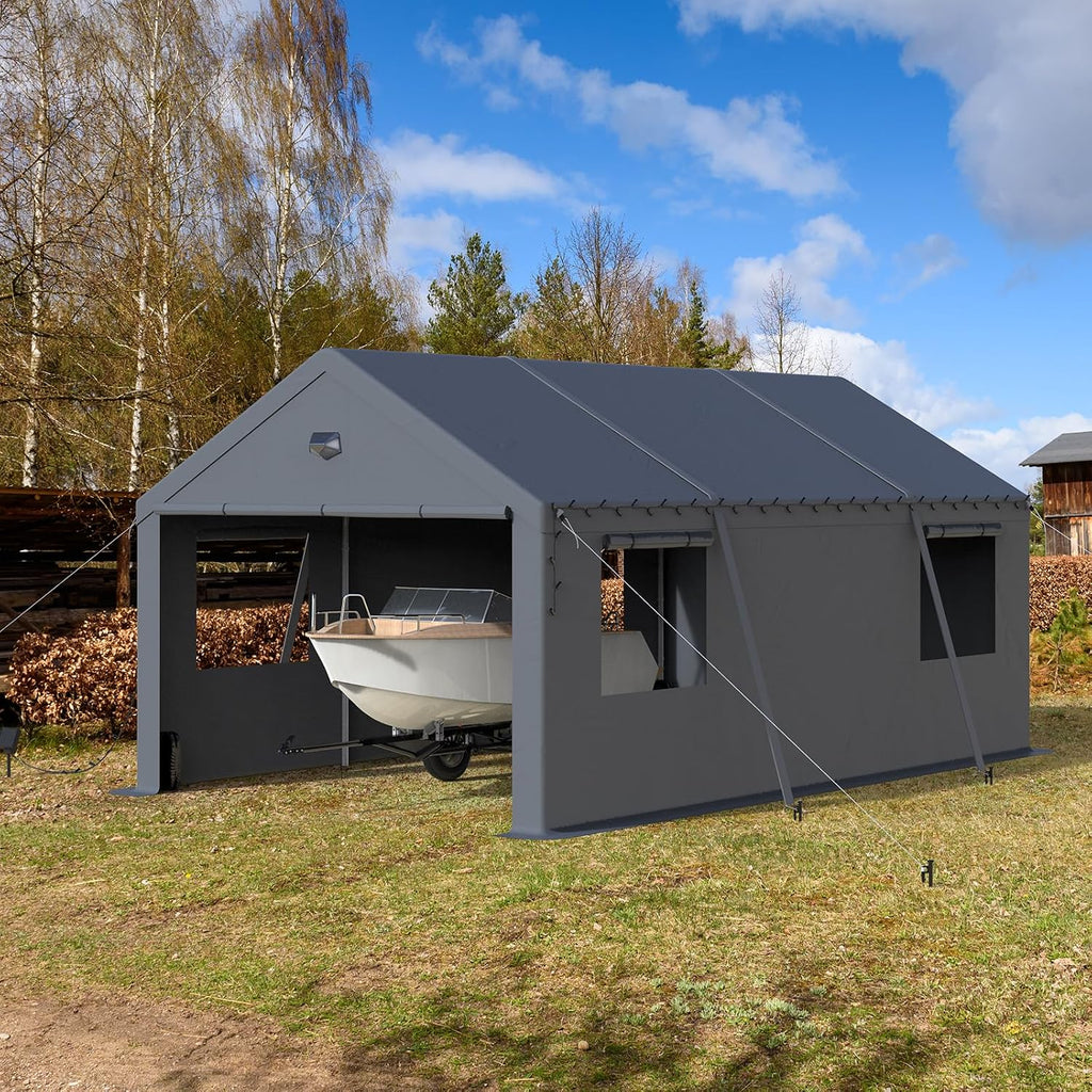 Carports Canopy Heavy Duty, Portable Garage with Sidewalls (12x20, Grey)