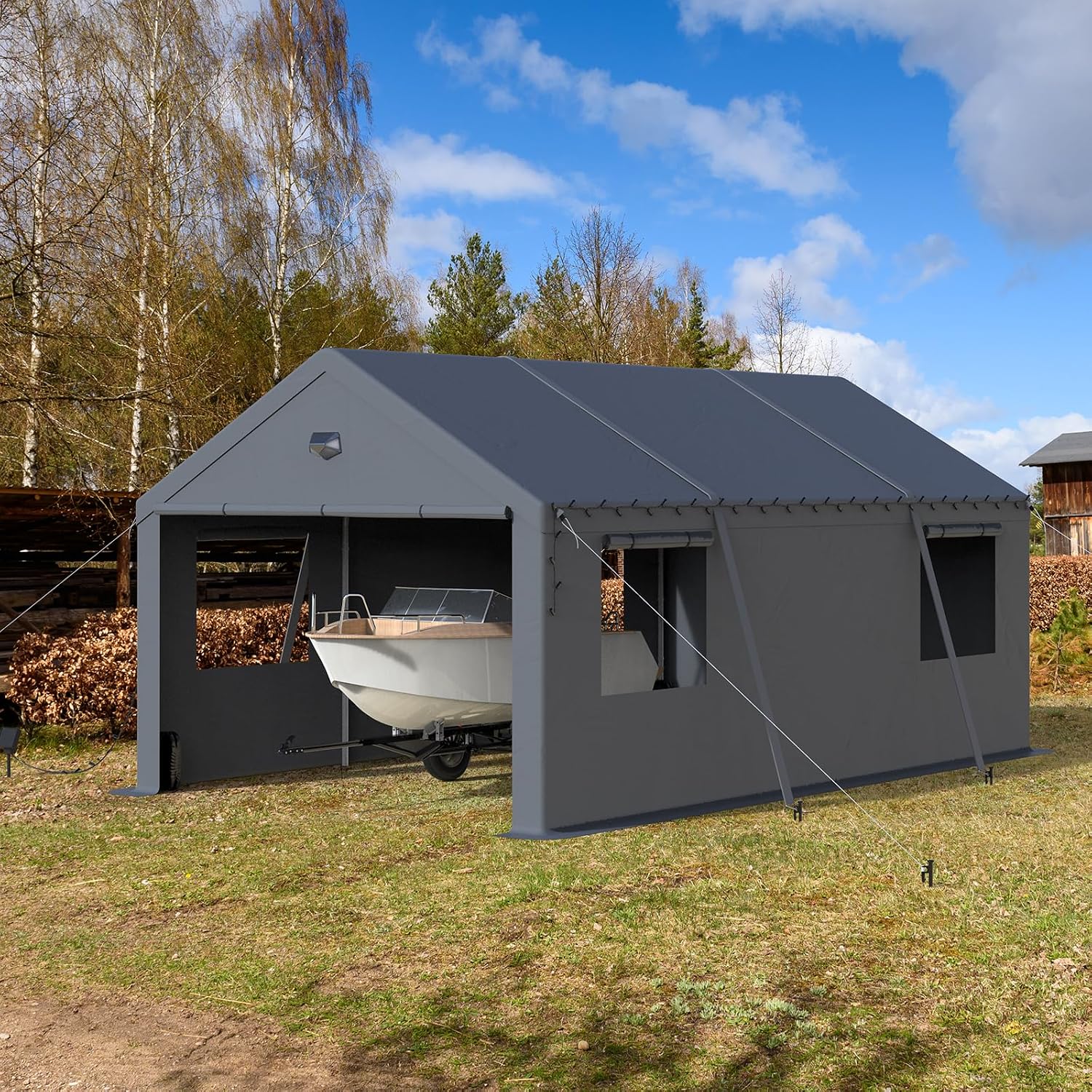 Carports Canopy Heavy Duty, Portable Garage with Sidewalls (12x20, Grey)