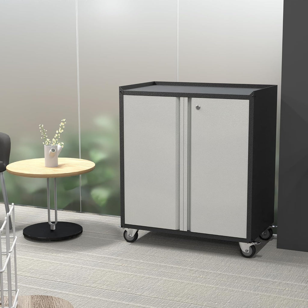 35.43' H Metal Garage Storage Cabinet on Wheels,Rolling Tool Storage Cabinet with 2 Locking Doors,Mobile Lockable Garage Storage Cabinets for Home,Warehouse,Basement