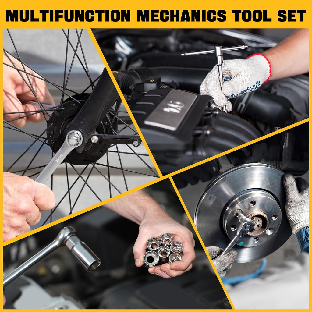 216-Piece Mechanics Tool, Juego De Herramientas, Set Socket Wrench Kit, with 72-Tooth Ratchet, Metric Sockets & Extensions, Automotive Repair Tool Kit for Car Home Garage Maintenance