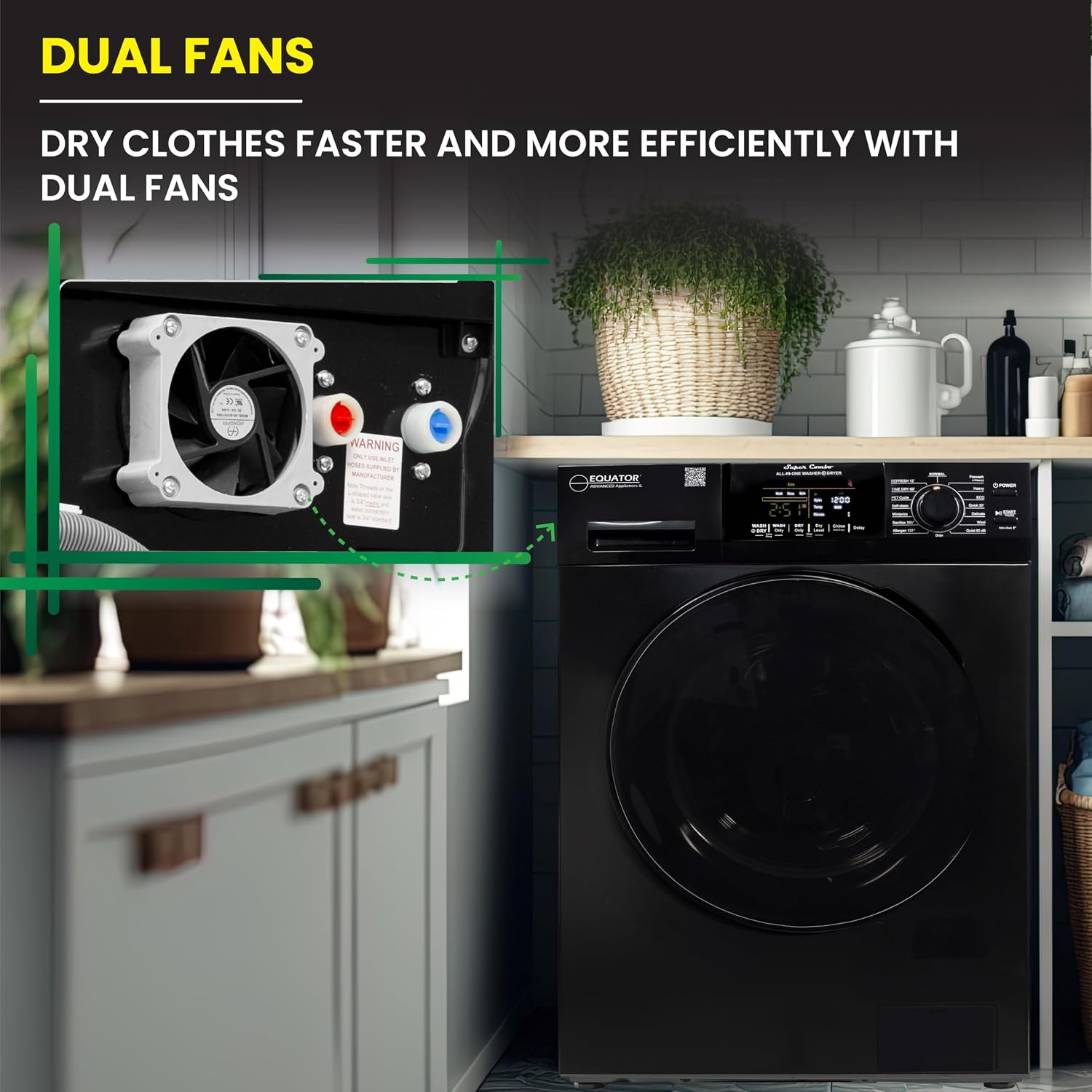 Equator All-in-One Washer Dryer VENTED-DRY 30% FASTER than Condense 15lb 110V in Black