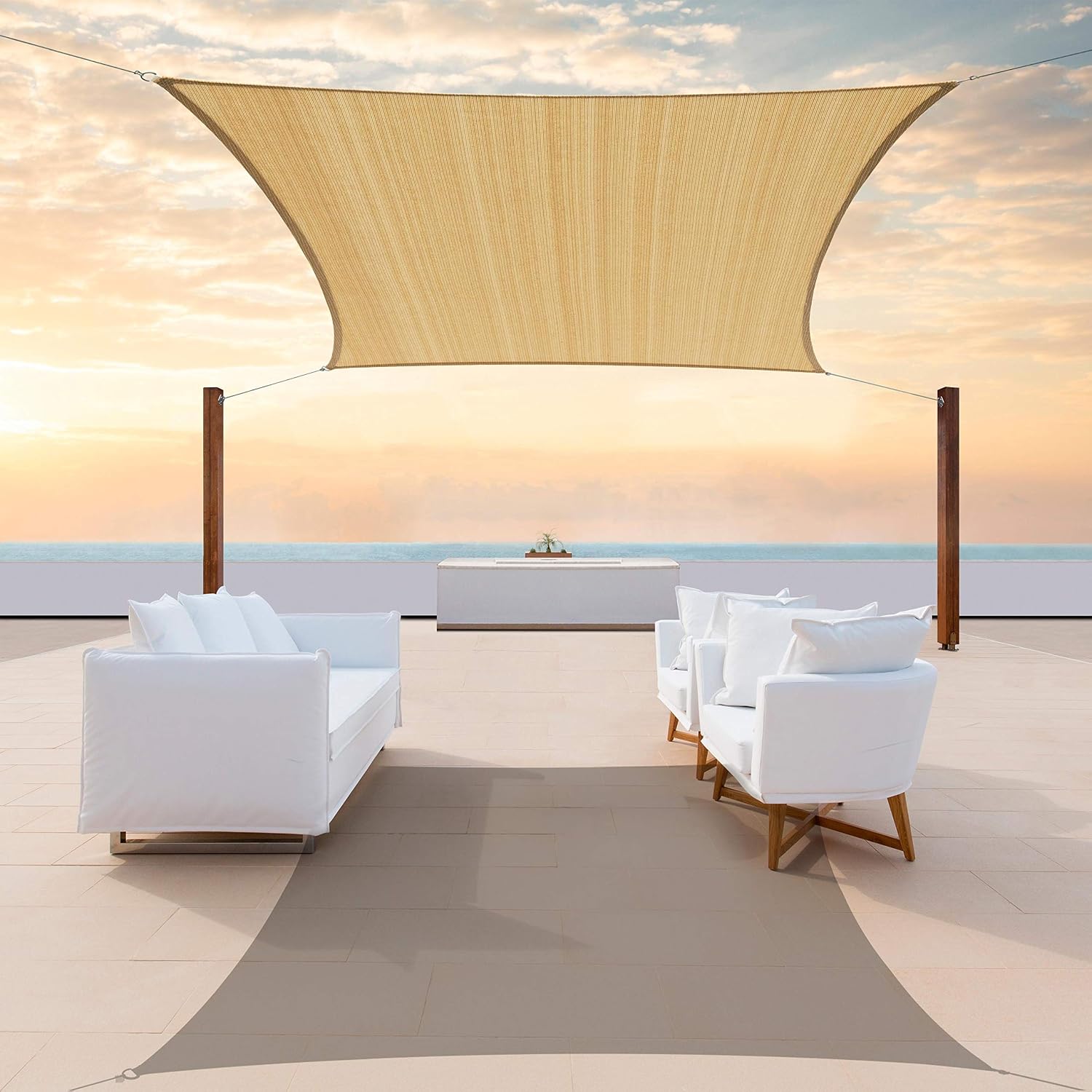 Colourtree CTAPS14 Custom Size 12' x 14' Sand Beige Sun Shade Sail Canopy UV Block  Rectangle - Commercial Standard Heavy Duty - 190 GSM - 3 Years Warranty