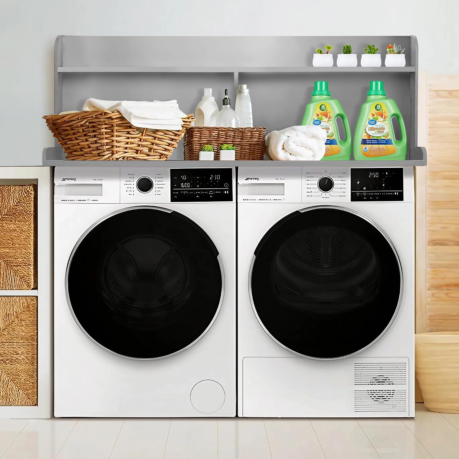 Royxen Laundry Countertop with 20' Shelf Universal Fit, Washer and Dryer Countertop with Storage Space, Gray