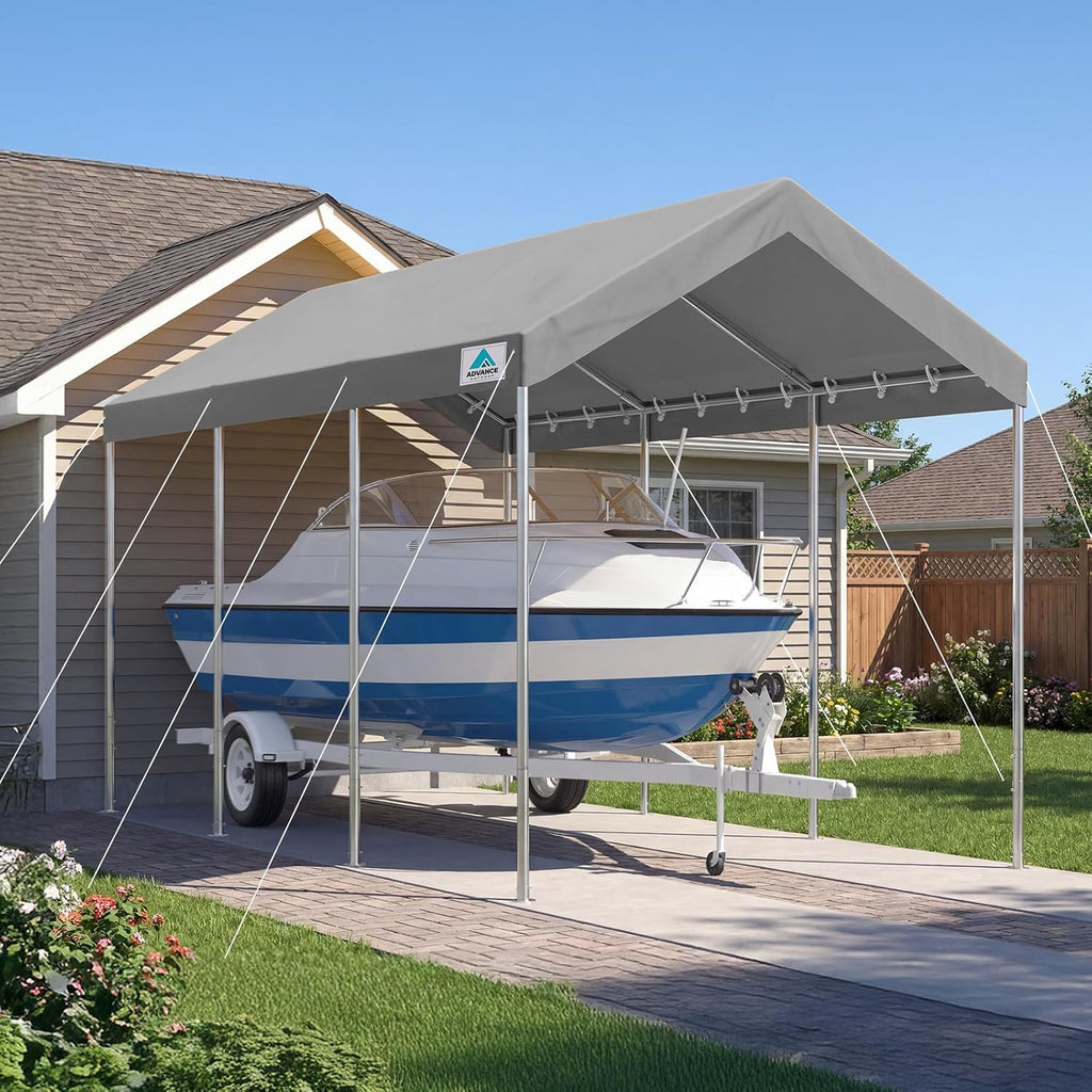 ADVANCE OUTDOOR 10x20 ft Heavy Duty Carport Potable Car Canopy Garage Party Tent Boat Shelter, Adjustable Height from 9.5 ft to 11 ft - Gray