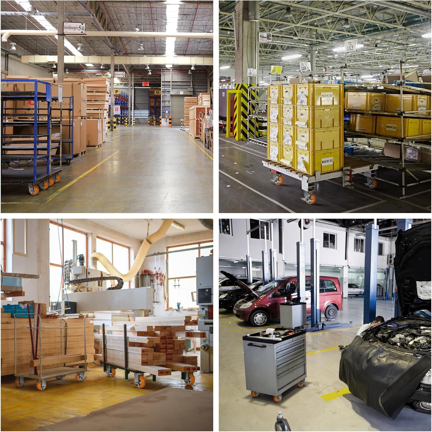 4' Casters, Heavy Duty Industrial Caster Wheels, Crowned Tread Aluminum Core Thickened Polyurethane Casters Set of 4 with Load 3200lbs Capacity, Wheels for Cart Toolbox (4 Swivel)