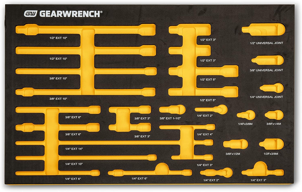 GEARWRENCH 29 Piece 1/4', 3/8', 1/2' Drive Chrome Tool Accessories Set with EVA Foam Tray - 86523