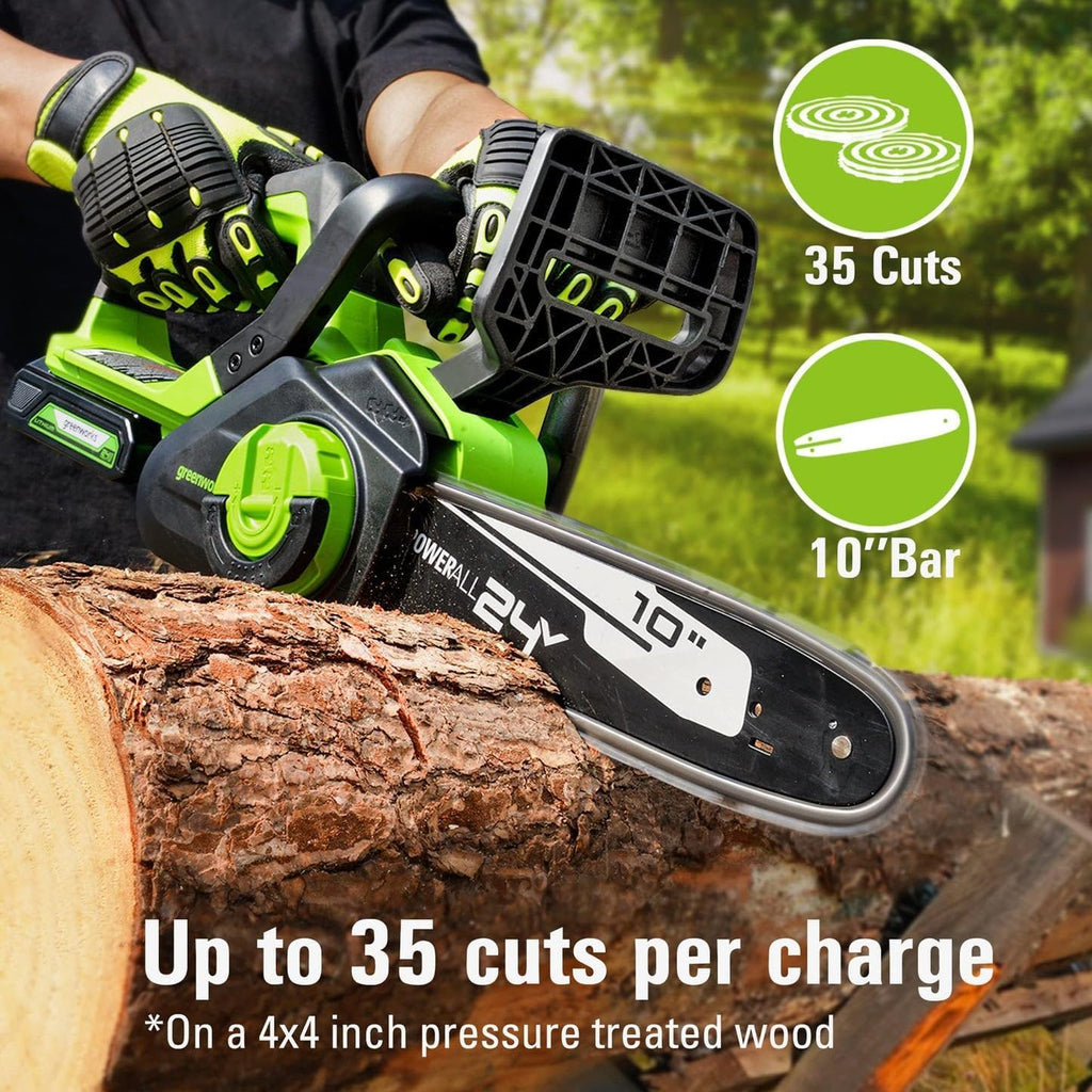 Greenworks 24V Chainsaw,24V Polesaw,Combo Kit(1)2AH Battery, (1) 2A Chargers