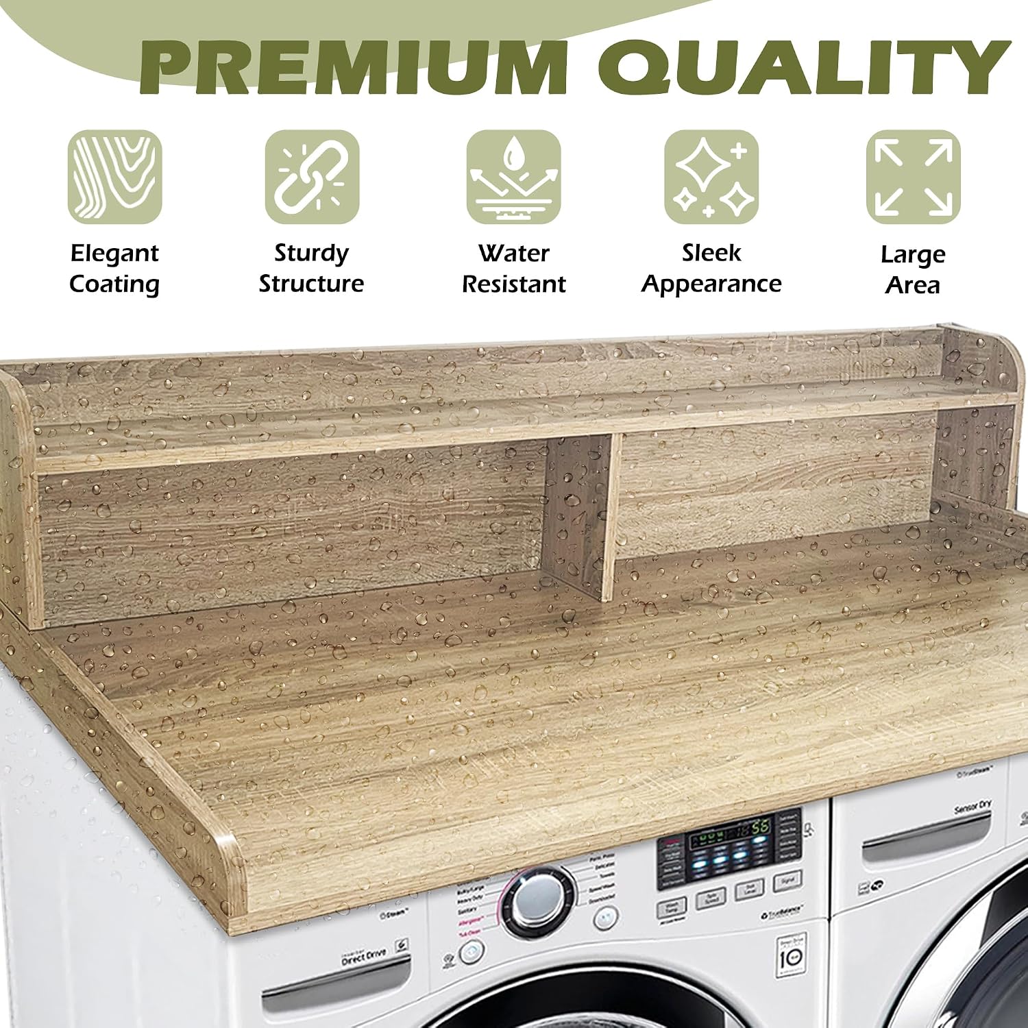 Royxen Laundry Countertop with Storage Universal Fit, Washer and Dryer Countertop with Shelf, Laundry Room Storage, 2-Tier Shelf, White Oak