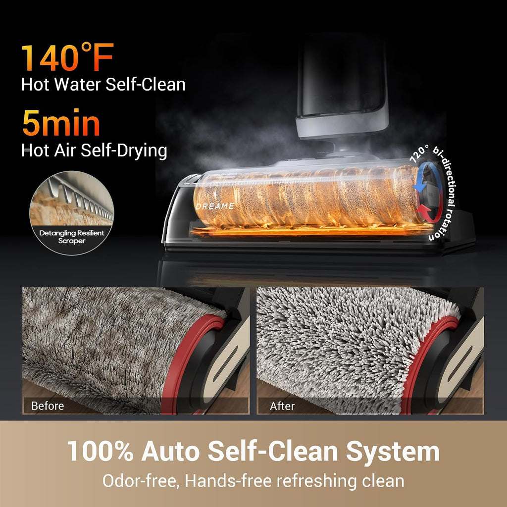 Dreame H14 Cordless Vacuum Mop, 180° Lie-Flat Wet Dry Vacuum cleaner, 140°F Brush Washing, Fast Hot Air Drying in 5Mins, Great for Sticky Messes (Renewed)