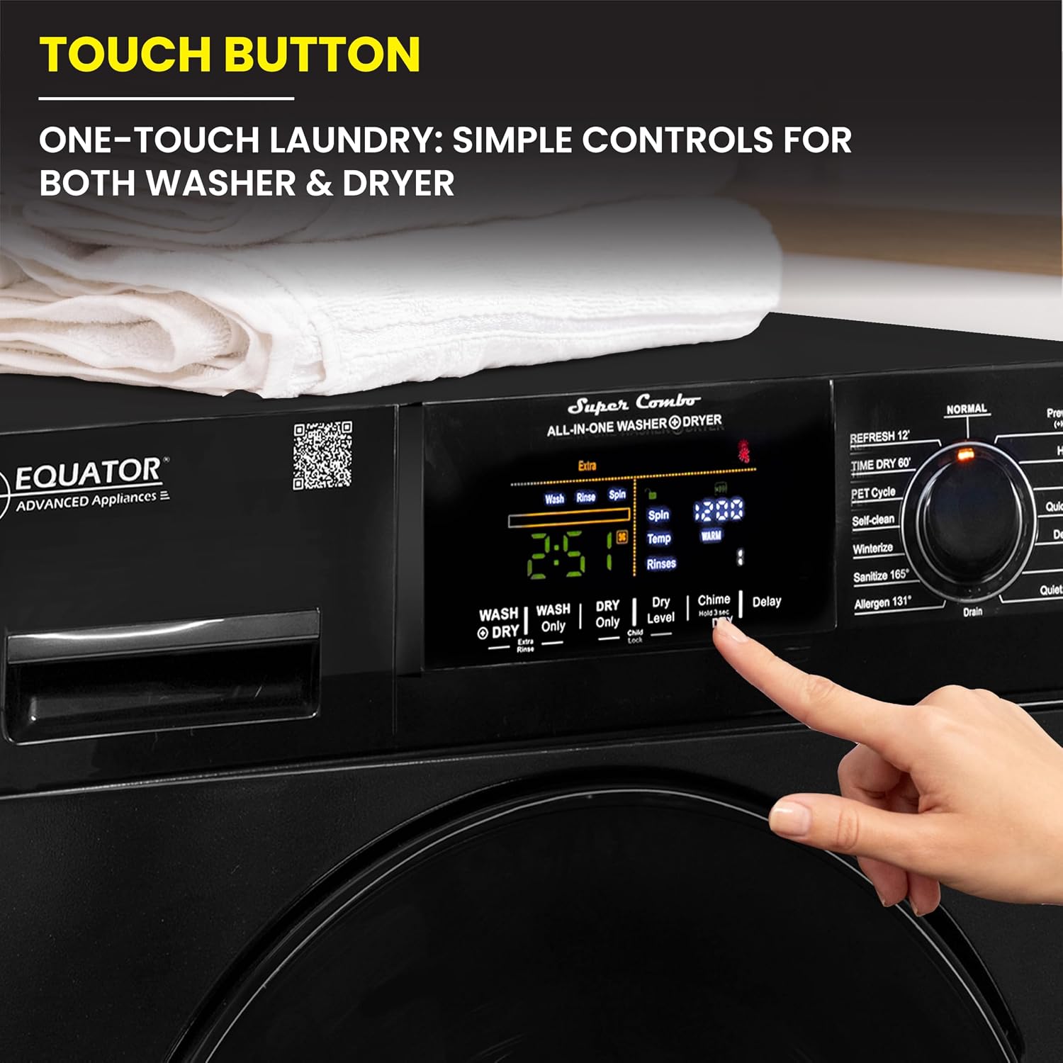 Equator All-in-One Washer Dryer VENTED-DRY 30% FASTER than Condense 15lb 110V in Black