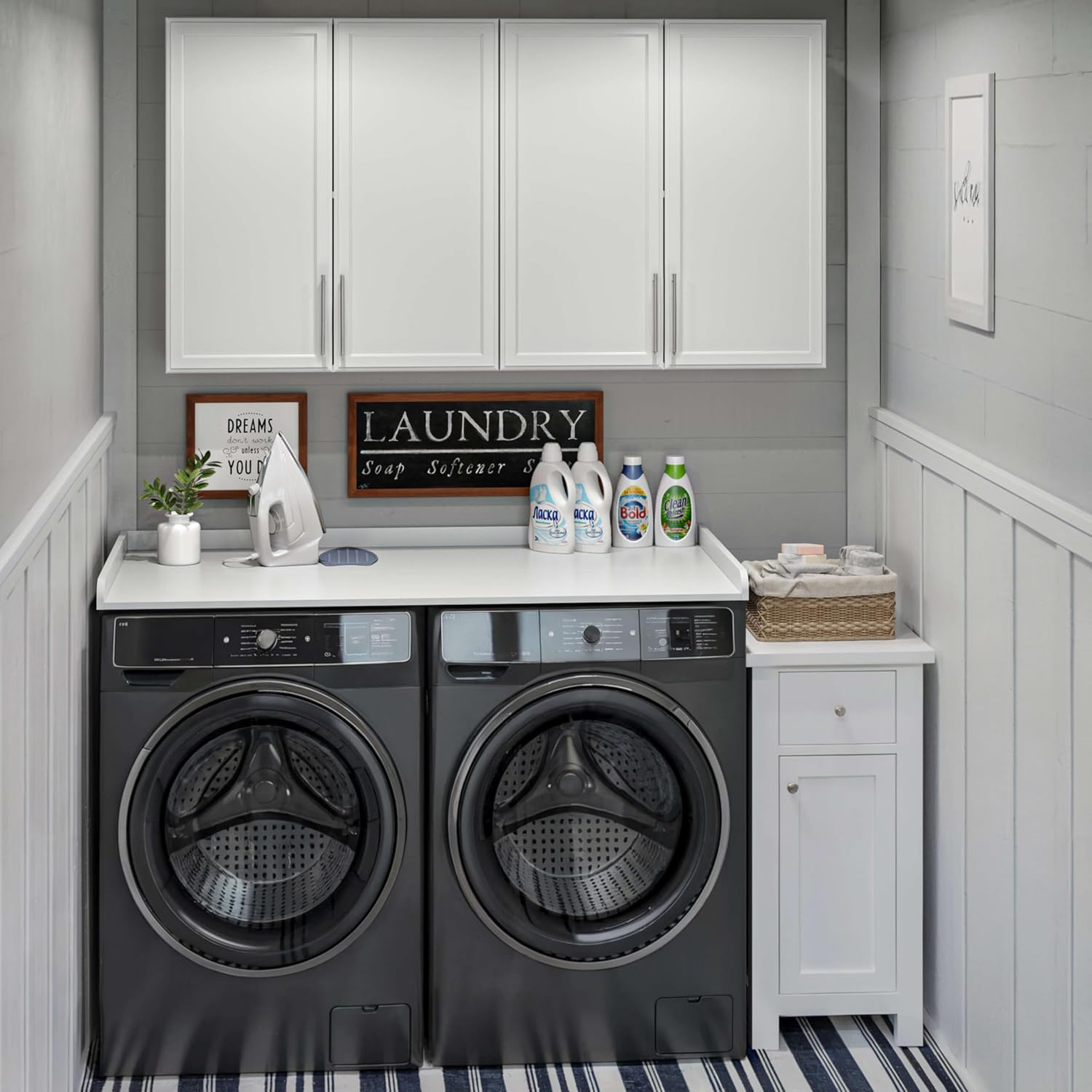 FIMELLO 27.6' x 54' Washer and Dryer Countertop, Laundry Countertop with Edge Rails, Washer and Dryer topper, Washing Machine Topper, Laundry Table for Folding Clothes and Storage, White