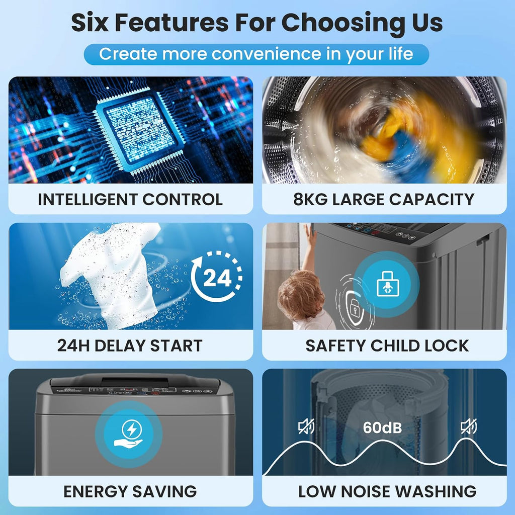 Nictemaw Portable Washing Machine 17.8Lbs Portable Washer with Drain Pump, 2.4 Cu.ft Full Automatic Washer and Dryer Combo, 10 Programs 8 Water Levels, LED Display, for Home, Apartment, RV