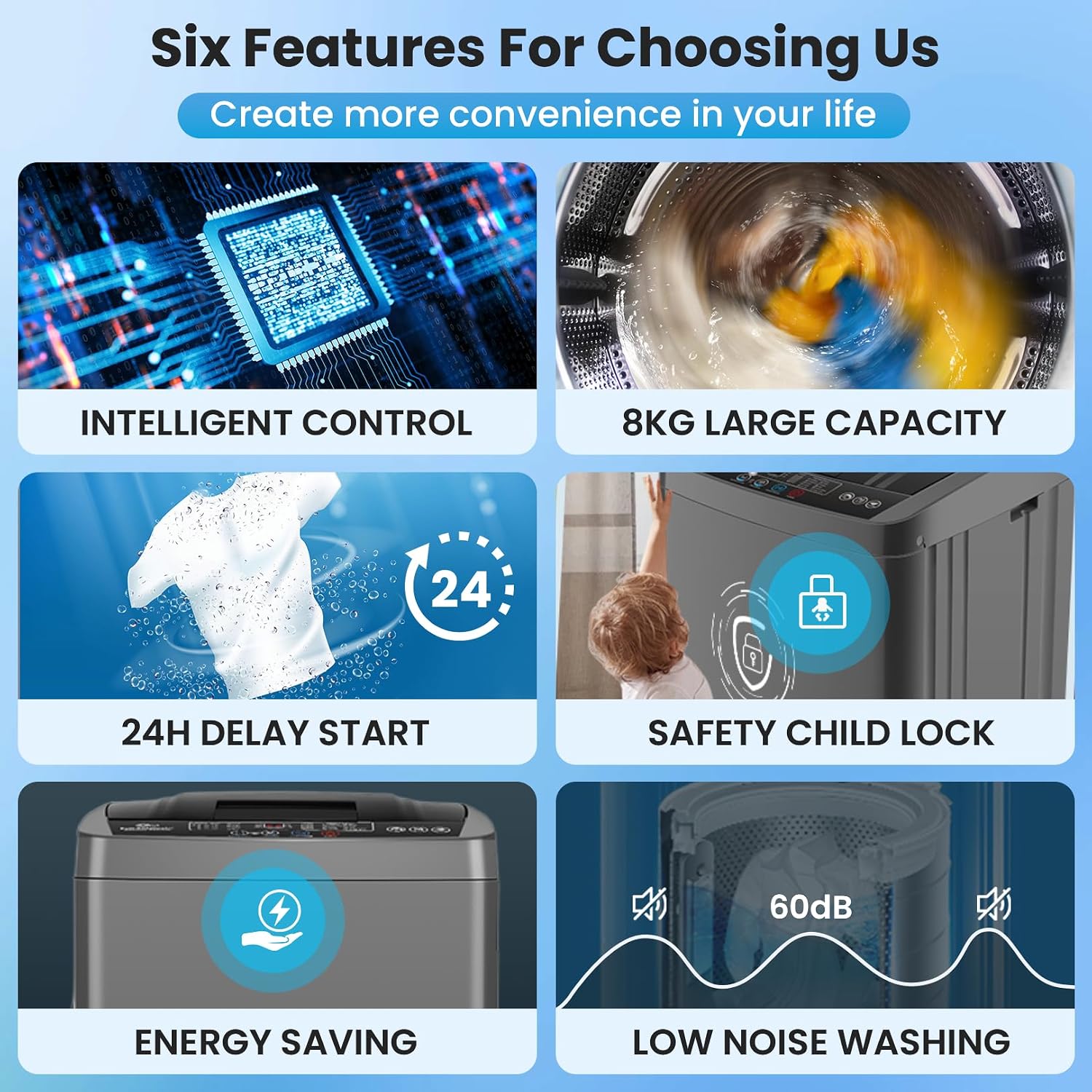 Nictemaw Portable Washing Machine 17.8Lbs Portable Washer with Drain Pump, 2.4 Cu.ft Full Automatic Washer and Dryer Combo, 10 Programs 8 Water Levels, LED Display, for Home, Apartment, RV