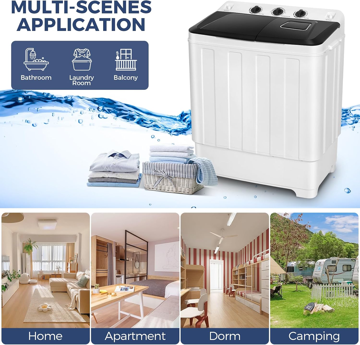 Nictemaw Portable Washing Machine, 30Lbs Compact Washing Machine, Twin Tub Laundry Washer Machine with Drain Pump, Semi-Automatic 19Lbs Washer and 11Lbs Spinner Combo for Apartments, Dorms, RVs