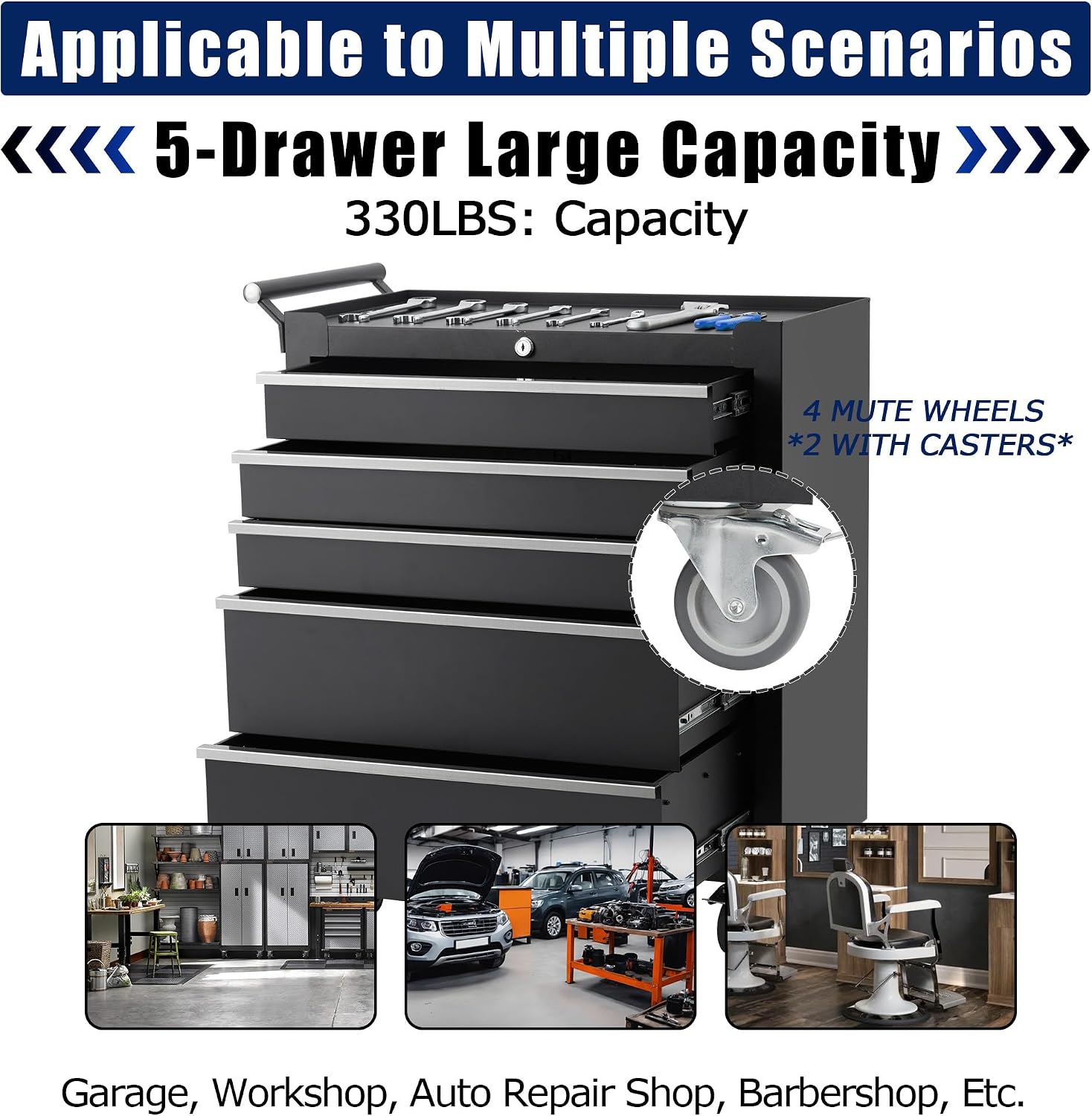 5-Drawer Rolling Tool Chest, Rolling Tool Box with Wheels and Lock System, Portable Mobile Tool Storage Cabinet for Garage, Workshop, Mechanics and Repair Room