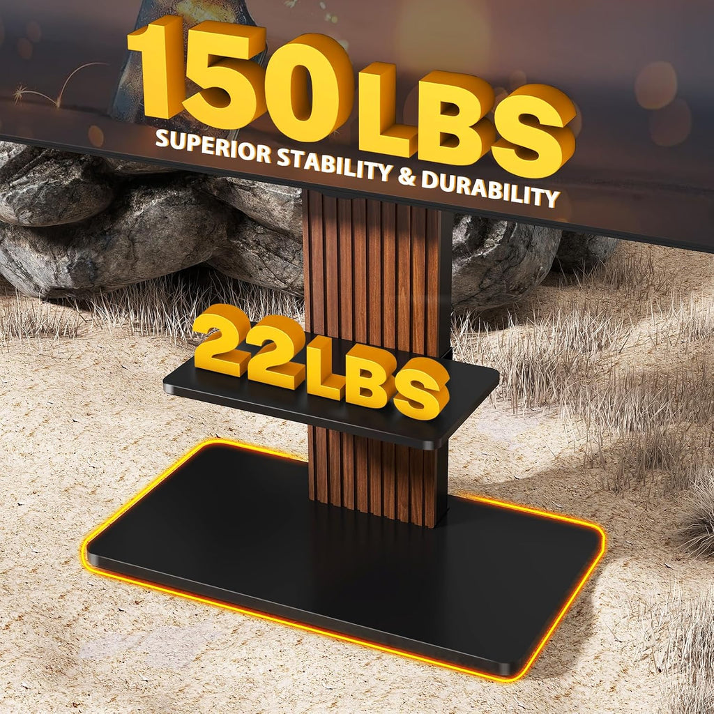 TVON Heavy Duty Floor TV Stand for 55-90 inch Large TVs up to 150 lbs, Tall TV Stand with Height Adjustable Mount, Universal TV Mount Stand with Large Storage Shelf and Wooden Base, Black and Walnut