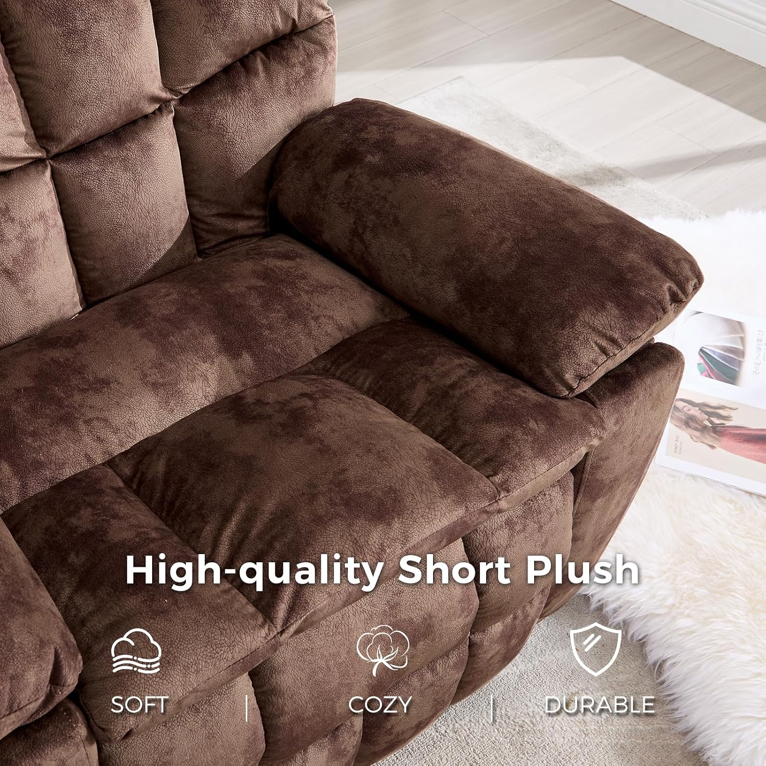 IOMOR Power Lift Recliner Chair for Elderly with Vibration Massage and Lumbar Heating, Overstuffed Electric Lift Chair with 2 Side Pockets and Cup Holders, USB & Type-C for Living Room, Textile Brown