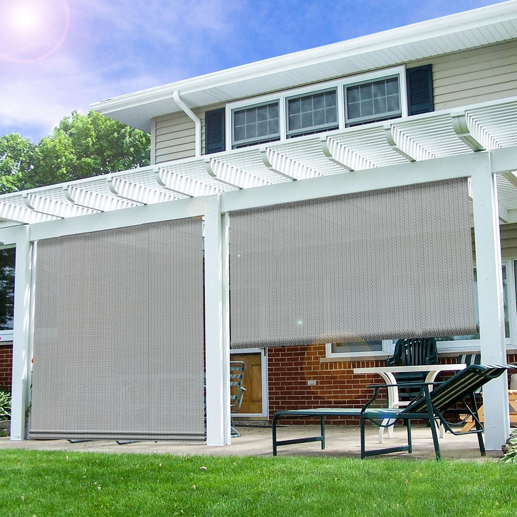 E&K Sunrise 8'W x 10'H Roll Up Outdoor Roller Shade Blind Sun Shade UV Block for Patio, Porch, Backyard, Gazebo, Deck, Pergola (Gray)