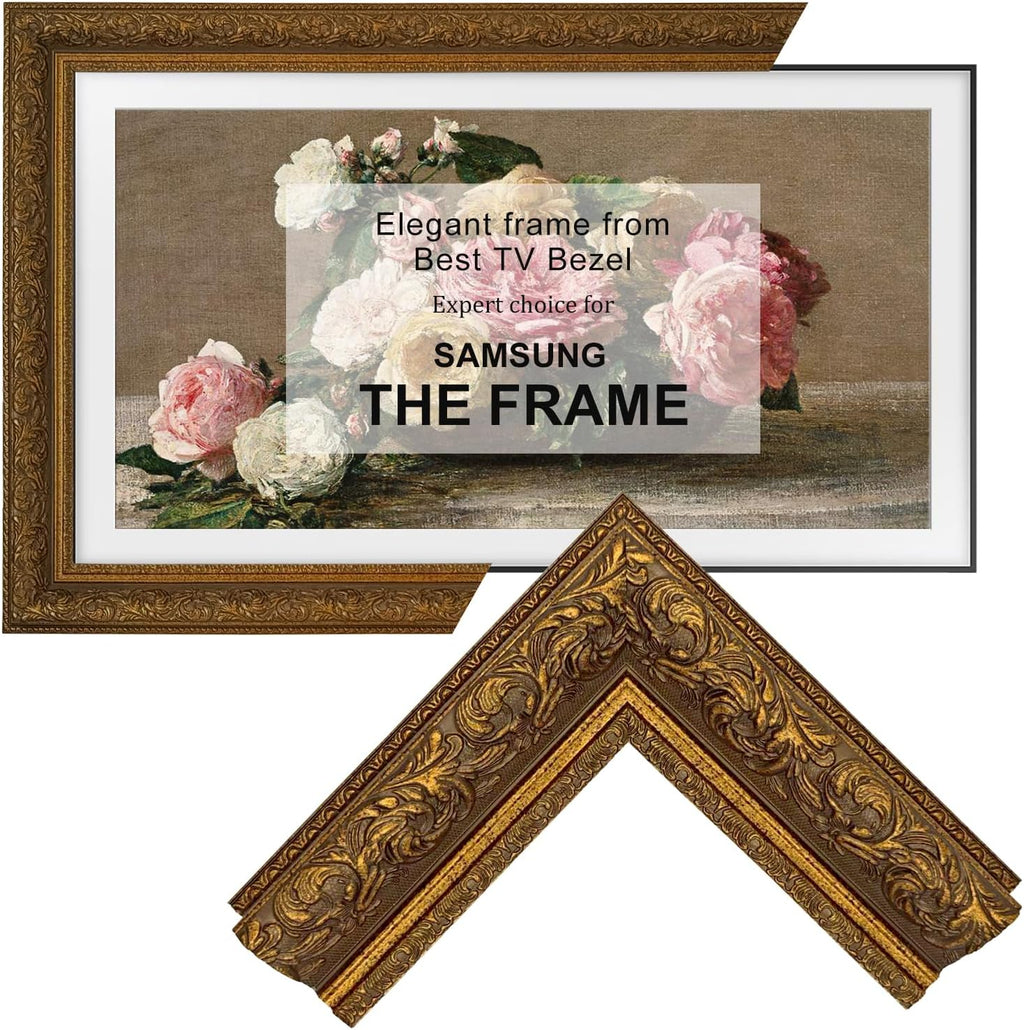 Elegant Vintage-Style Deep Gold 65' TV Frame - Compatible ONLY with Samsung The Frame TV and Pro TVs (Fits 2021-2026 Models, Model Codes: 65LS03A/B/C/D/FA/FW/HE/HW)