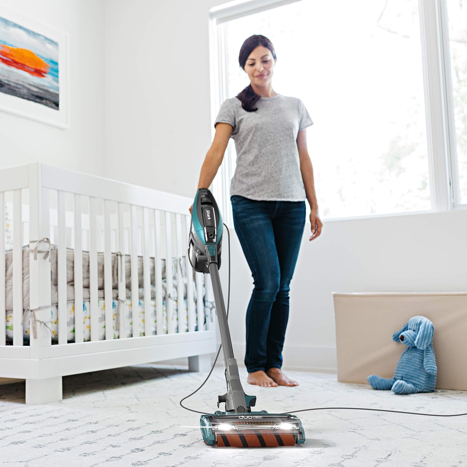 Shark ZS360 APEX Corded Stick Vacuum with DuoClean and Self-Cleaning Brusholl, Precision Duster, Crevice and Pet Multi-Tool, Forest Mist Blue, 10.2 in L x 9.8 in W x 46.4 in H