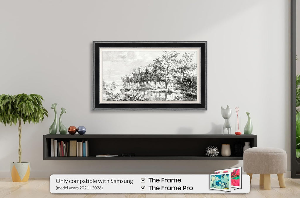 Antique Silver & Black 50' Premiere Deco TV Frame - Compatible ONLY with Samsung The Frame TVs (Fits 2021-2026, LS03A, LS03B, LS03C, LS03D, LS03FA)