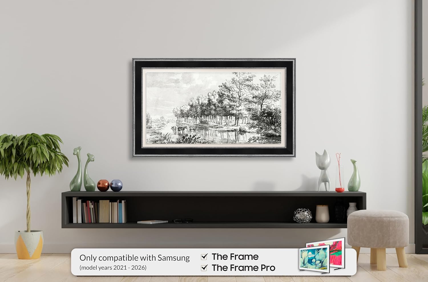 Antique Silver & Black 65' Premiere Deco TV Frame - Compatible ONLY with Samsung The Frame TV and Pro TVs (Fits 2021-2026, LS03A, LS03B,LS03C,LS03D,LS03FA,LS03FW)