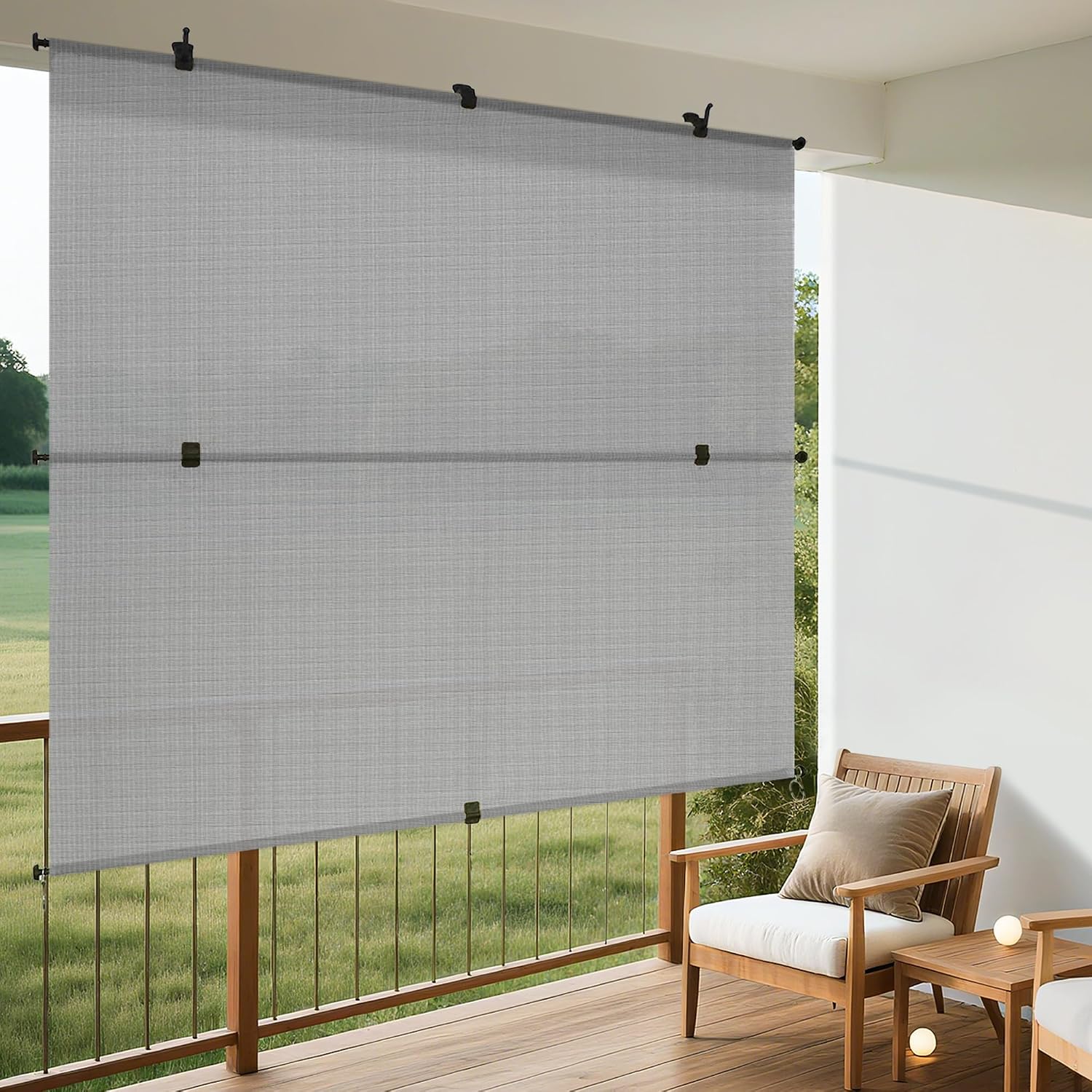 Windscreen4less 8'W x 10.5'H Outdoor Roll Up Foldable Shade Fabric UV Blockage Roller Shade for Deck Pergola Yard Gazebo Patio (Gray)