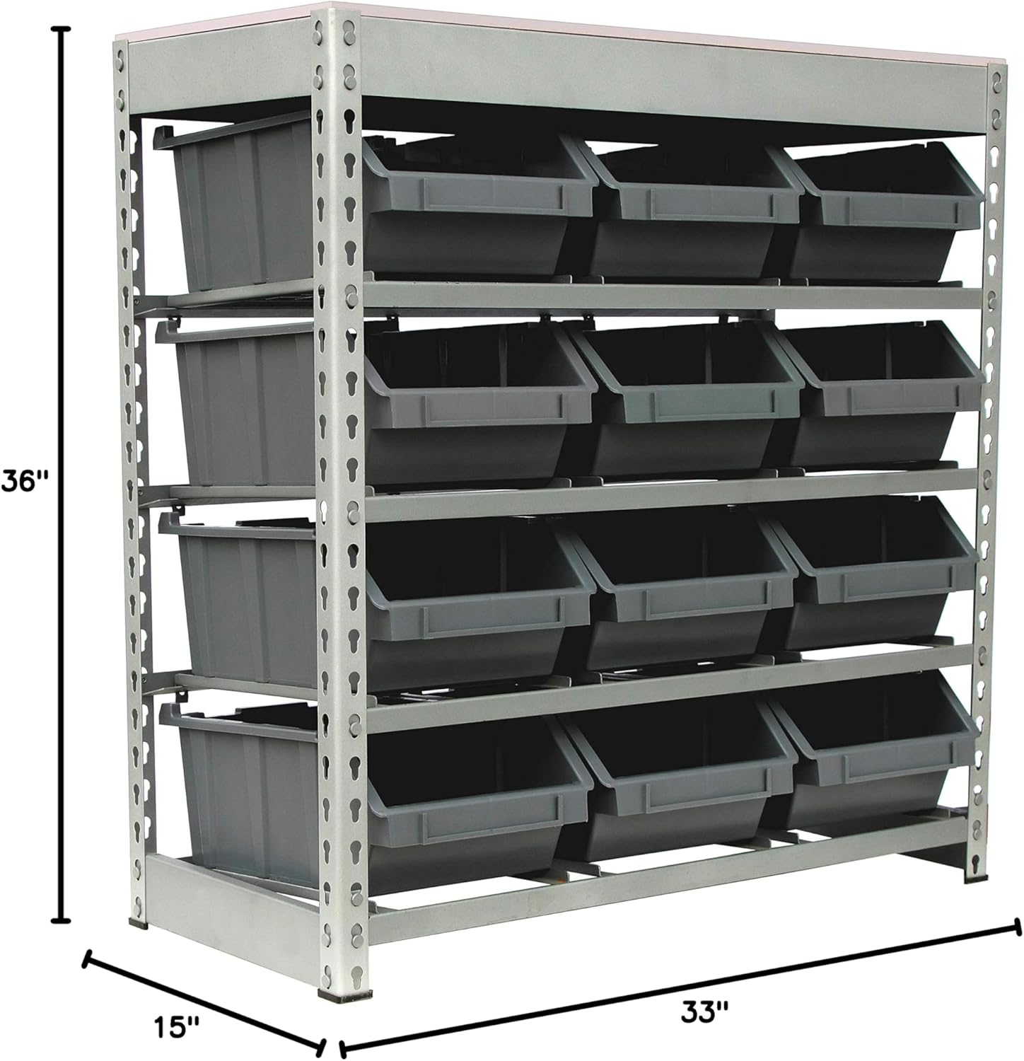 King's Rack Bin Rack Boltless Steel Storage System Organizer w/ 12 Plastic Bins in 4 tiers