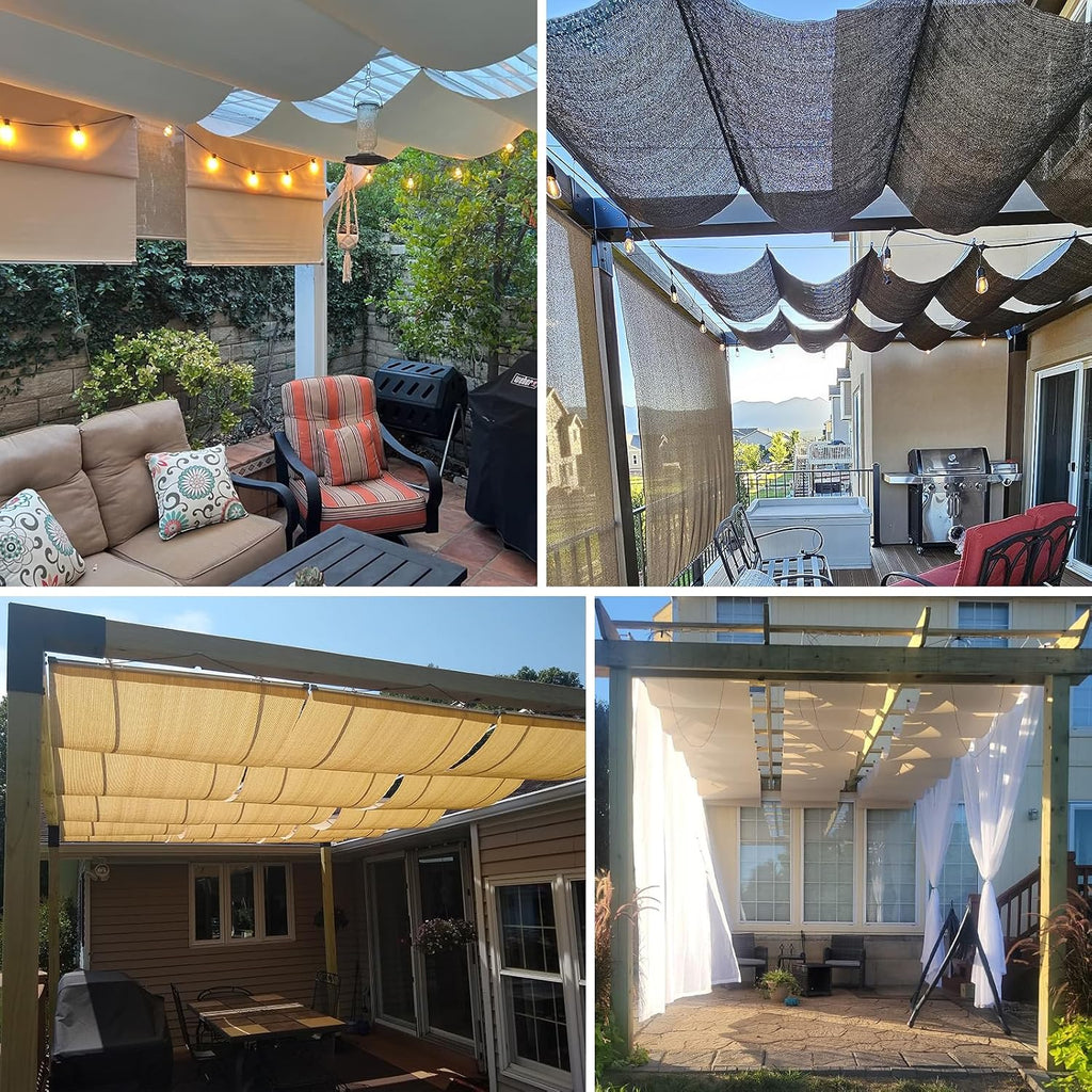 Patio 4'W x 8'L Waterproof Pergola Shade Cover Retractable Canopy Replacement, Outdoor Pergolas Fabric Covers for Patio, Sun Shades Cloth with Slide-On Wire Cable for Deck Gazebo Backyard, Beige