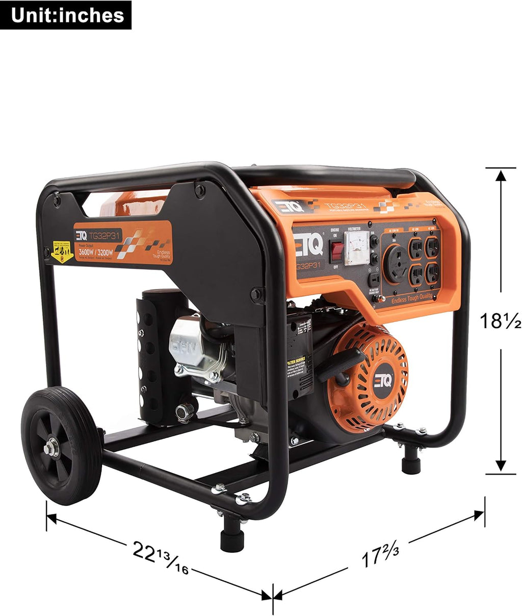 ETQ-13 Tough Quality 3600-Watt Gas Powered Generator, Extremely Quiet- CARB Compliant