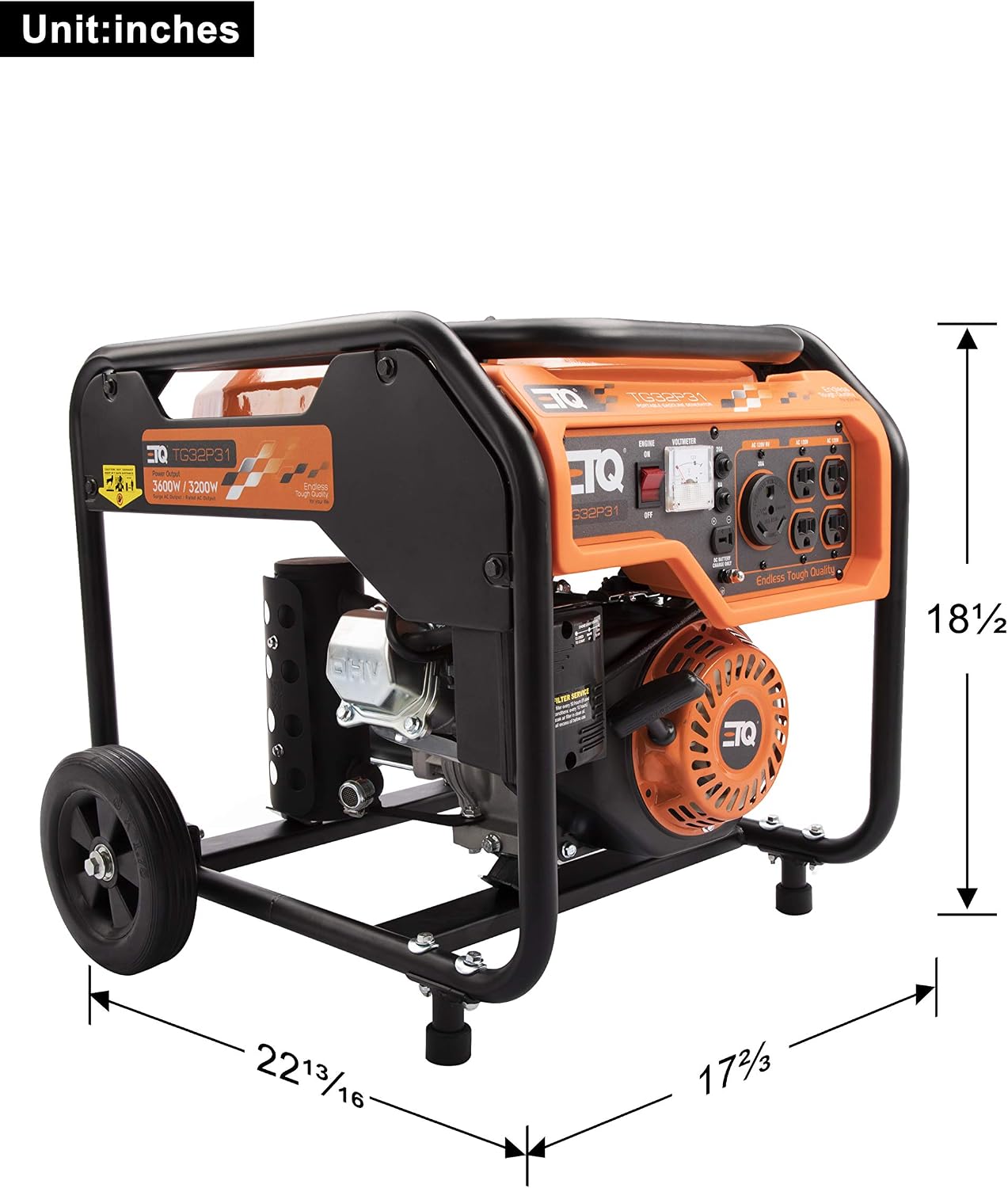 ETQ-13 Tough Quality 3600-Watt Gas Powered Generator, Extremely Quiet- CARB Compliant