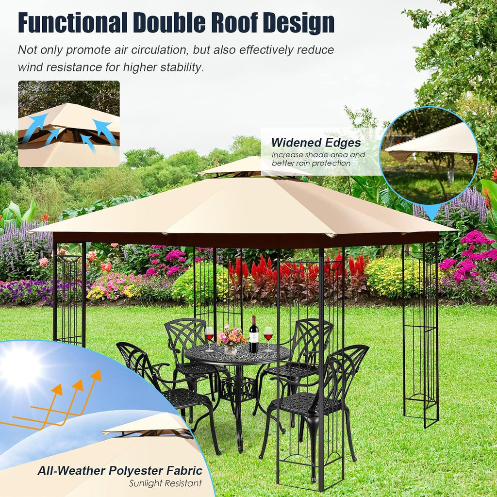 Tangkula 10 x 10 FT Patio Gazebo, Double Roof Outdoor Gazebo with Steel Frame, Patio Pavilion Shelter for Poolside, Deck, Backyard (Beige)
