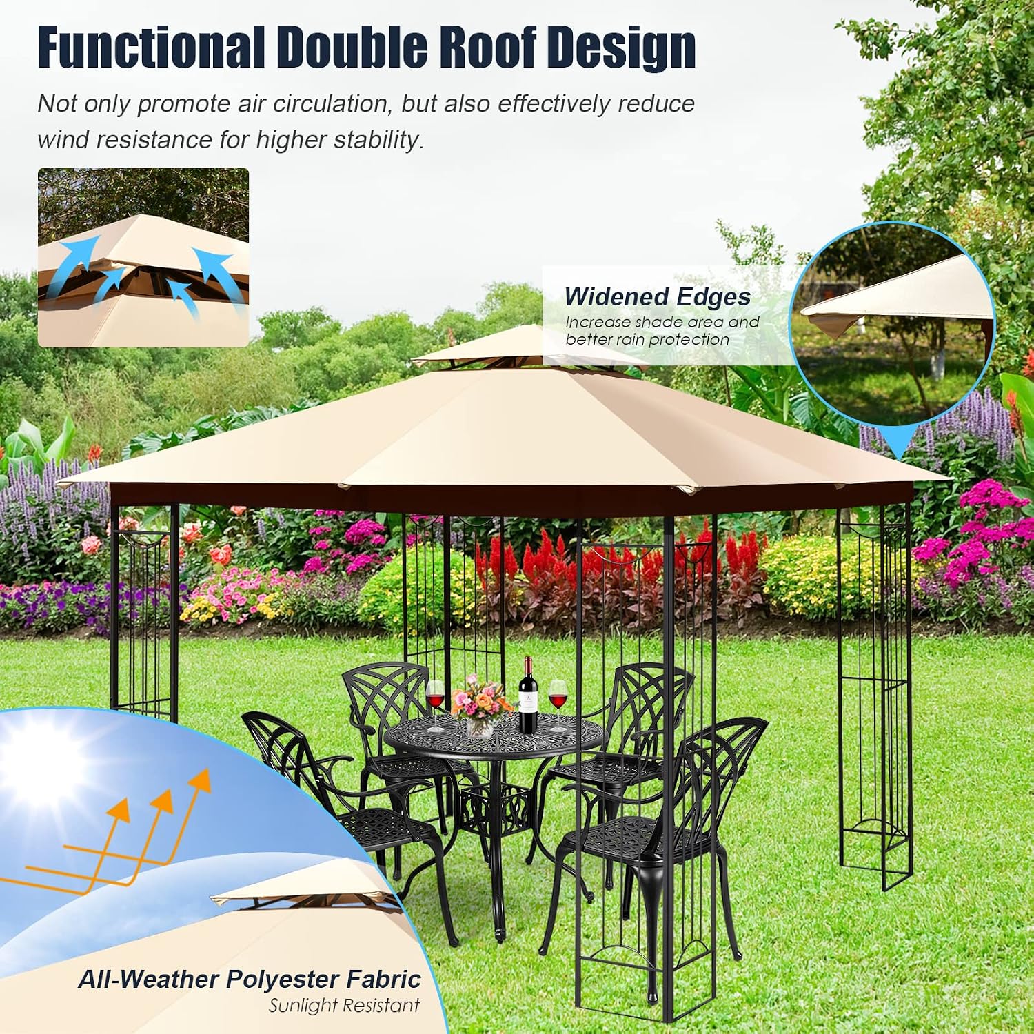 Tangkula 10 x 10 FT Patio Gazebo, Double Roof Outdoor Gazebo with Steel Frame, Patio Pavilion Shelter for Poolside, Deck, Backyard (Beige)