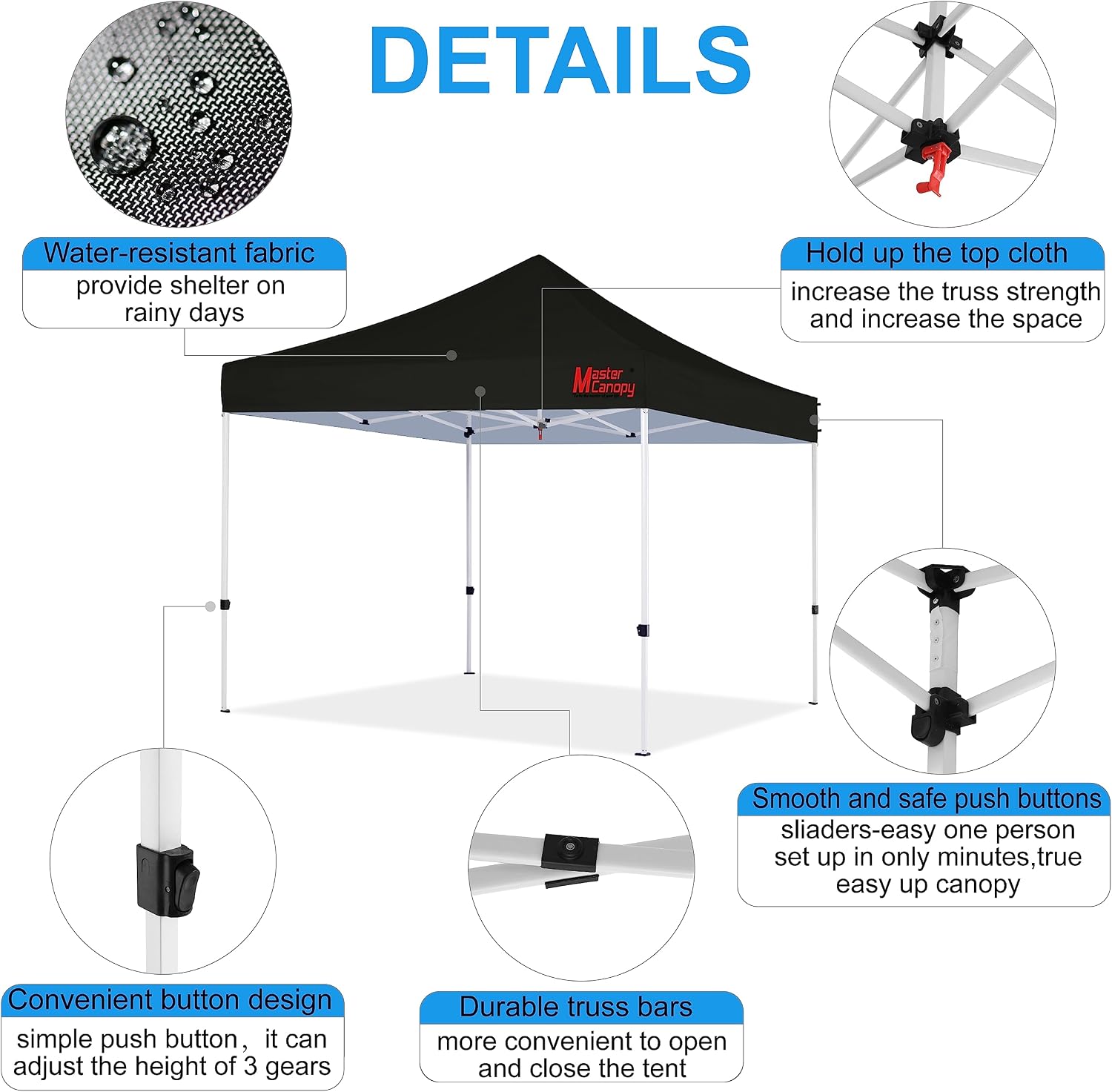MASTERCANOPY Pop Up Canopy Tent Commercial Grade Instant Shelter (8x8, Black)