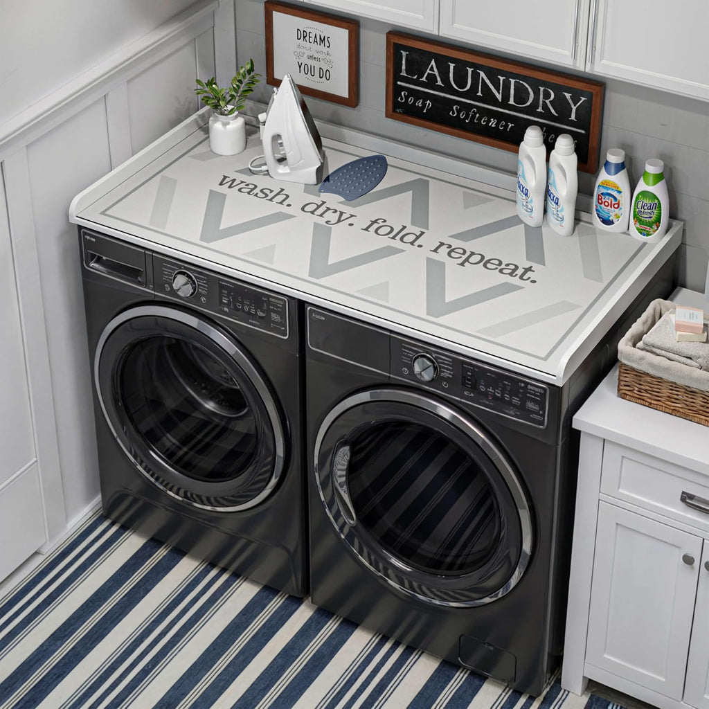 FIMELLO 27.6' x 54' Washer and Dryer Countertop, Laundry Countertop with Edge Rails, Washer and Dryer topper, Washing Machine Topper, Laundry Table for Folding Clothes and Storage, White