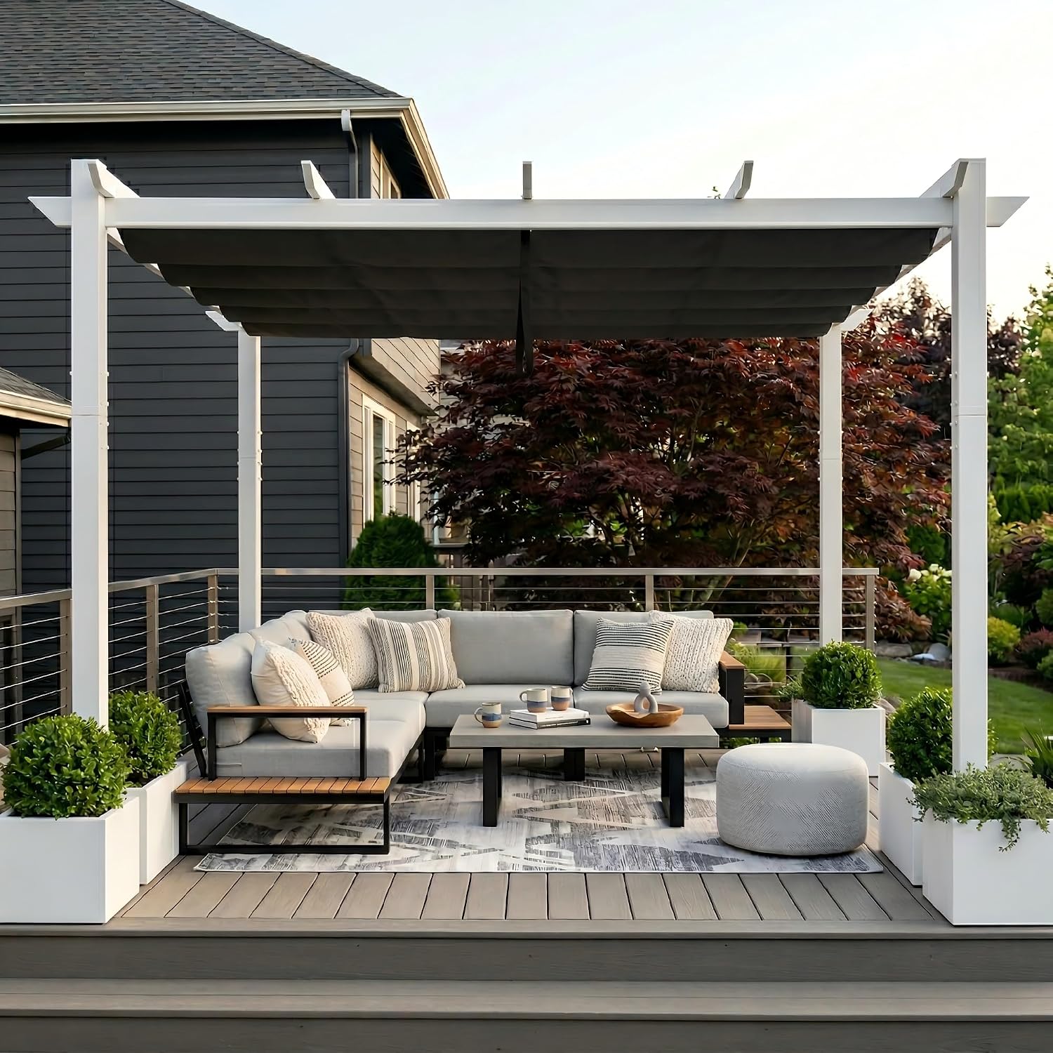 PURPLE LEAF 10' x 13' Aluminum Outdoor Pergola White Wind-Resistant Retractable Pergola with Double Sun Shade Canopy Heavy-Duty Metal Pergola for Patios Backyard Deck Garden, Grey