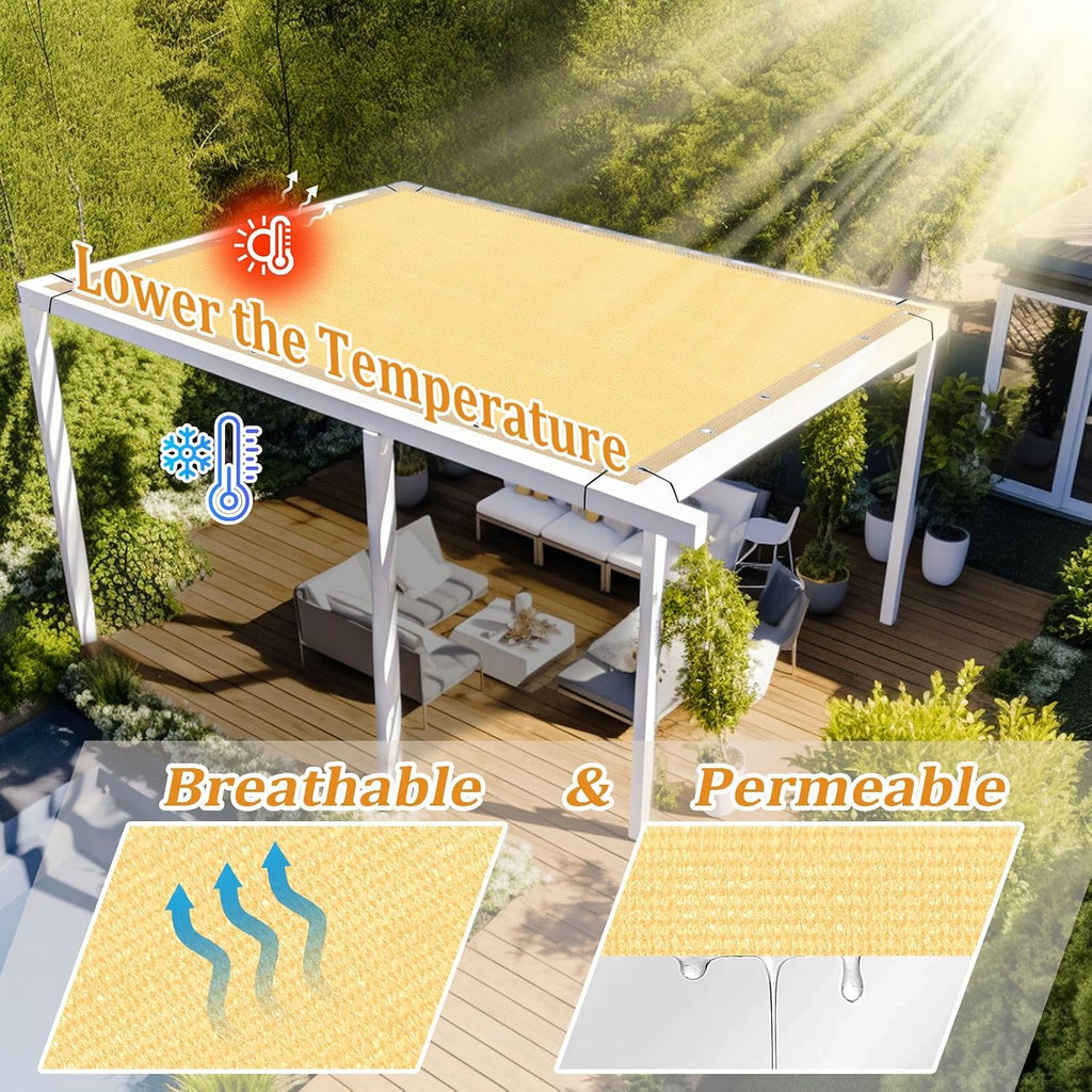 Shade&Beyond Customized Size 12' X 20' Shade Cloth with Grommets, 90% UV Protection Pergola Shade Cover Mesh Tarp Sun Screens for Patio GN09, Sand