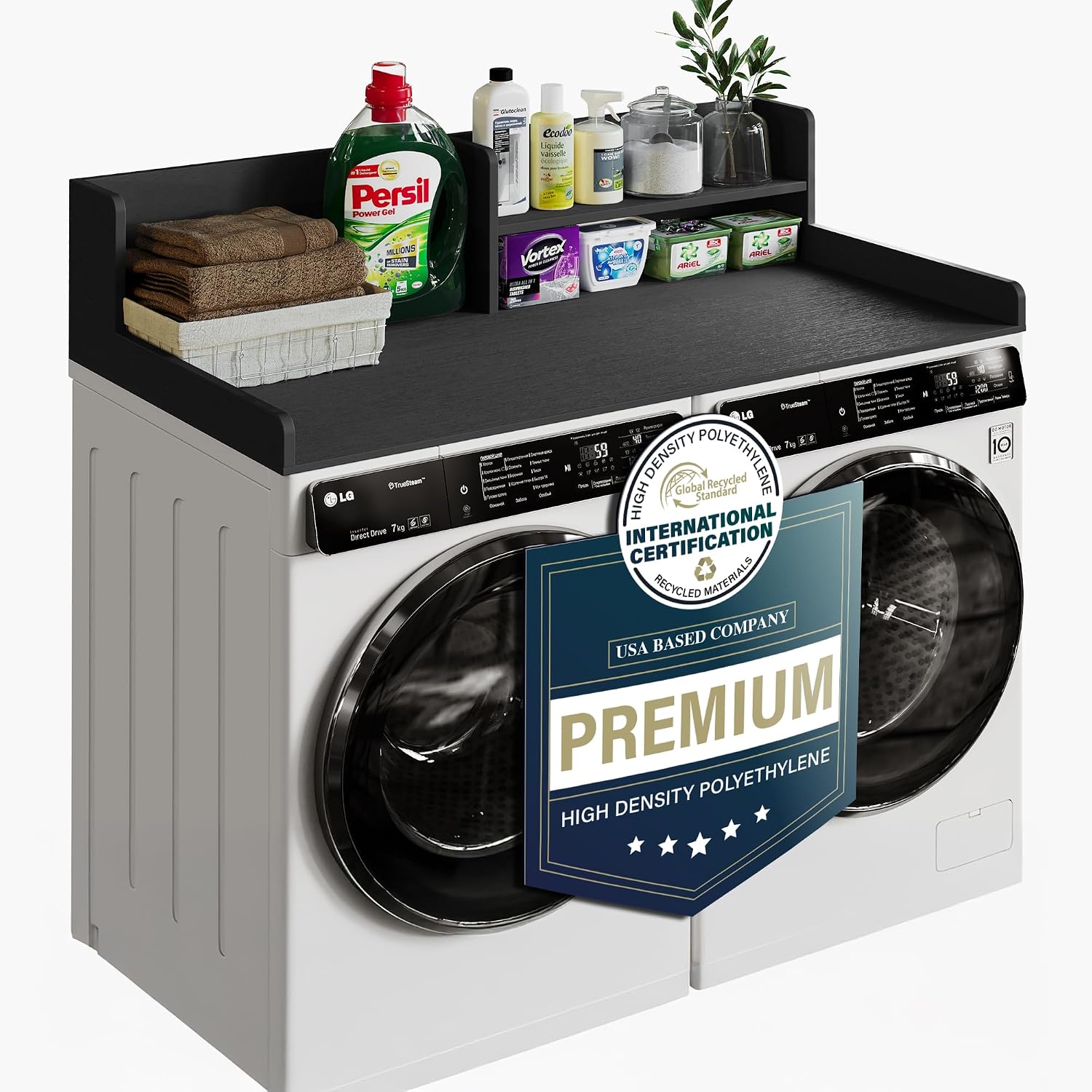 Premium HDPE washer dryer countertop with shelf 54'x27.5' – Waterproof washer dryer topper for Laundry Room Organization, Durable washer and dryer countertop for Folding Clothes, Sorting & Storage
